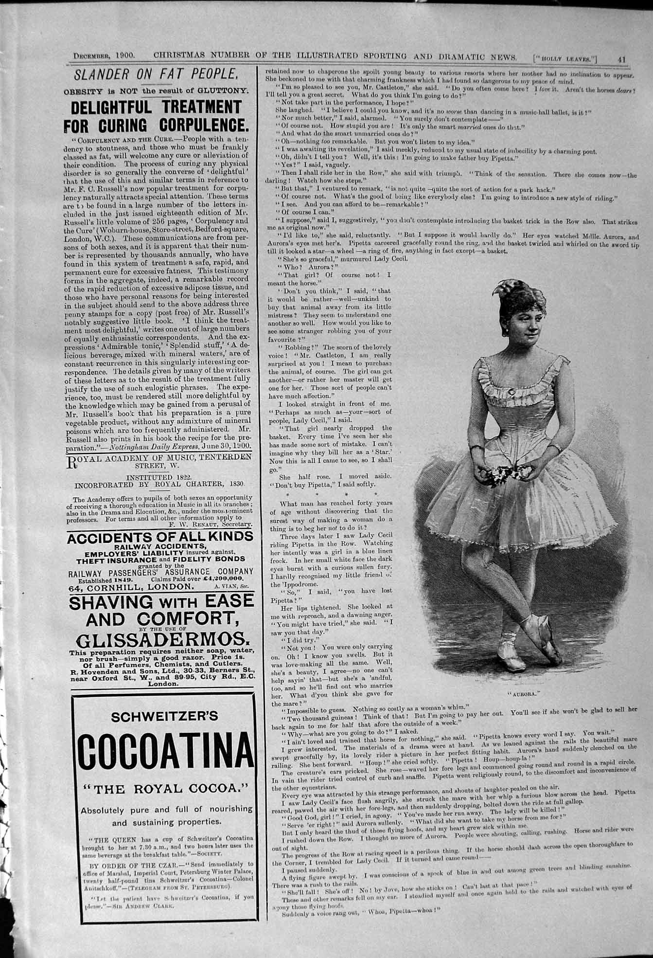 Antique Print 1900 Aurora Beautiful Ballet Dancer Advertisement Schweitzer 20th