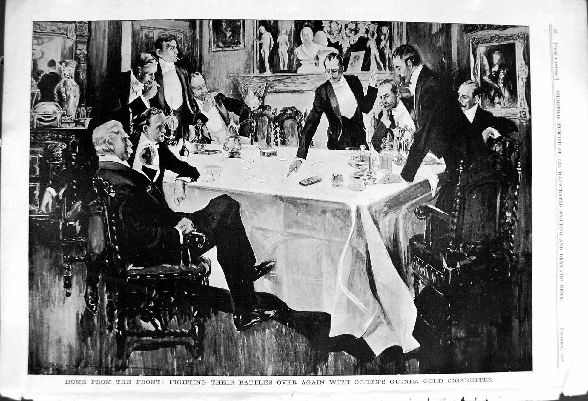 Antique Old Print 1900 Ogdesn Guinea GCigarettes Men Smoking Table Meeting 20th