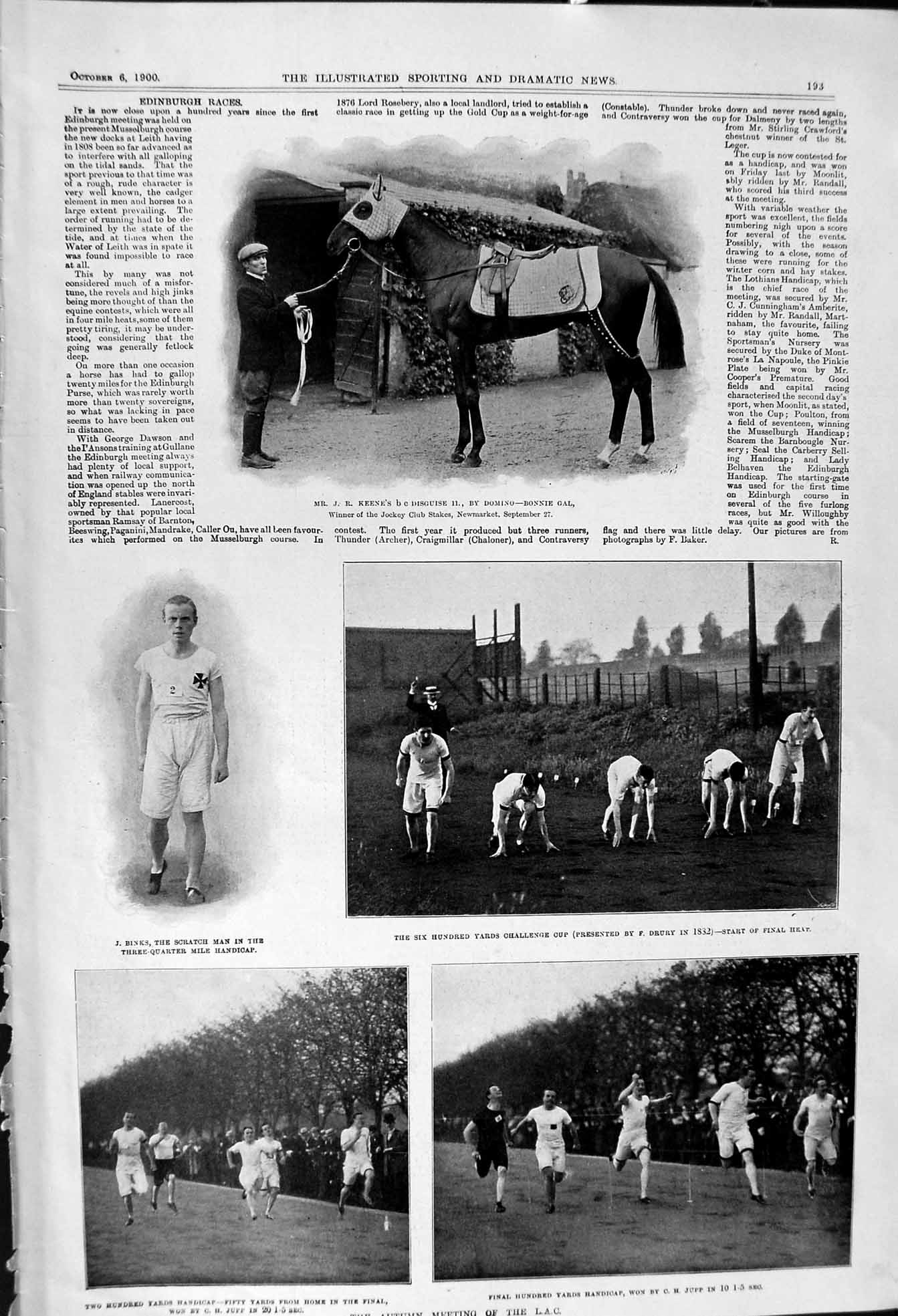 Old 1900 Horse Racing Keene Athletics Binks Jupp Men Runners Autumn L Victorian