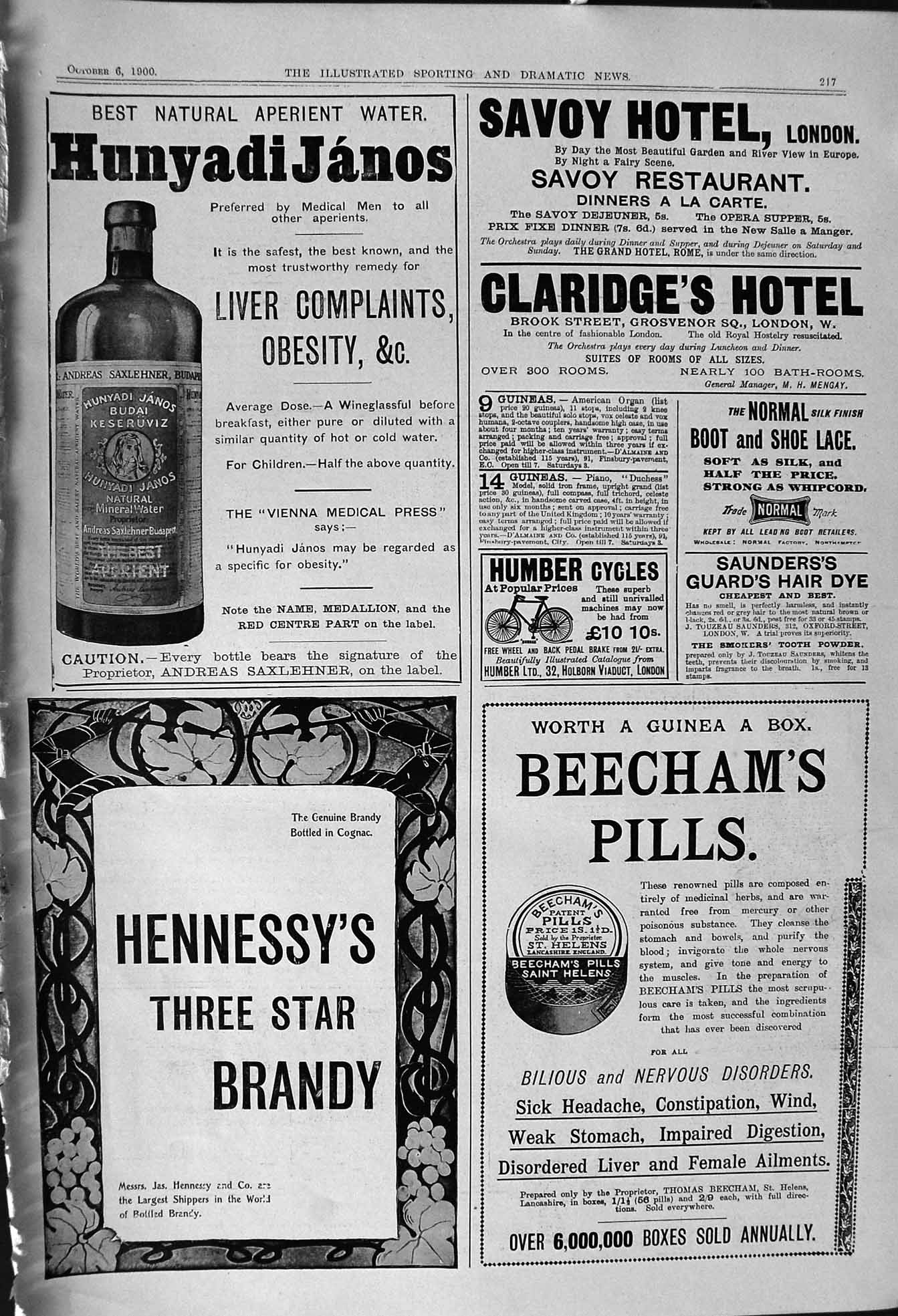 Antique Print 1900 Hunyadijanos Savoy Hotel Claridges Brandy Beechams Pills