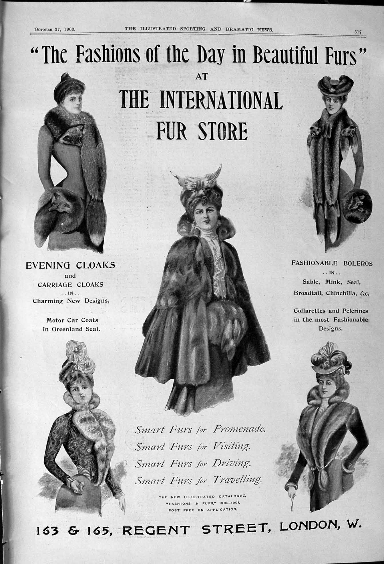 Old 1900 Advertisement International Fur Store Regent Street London R Victorian