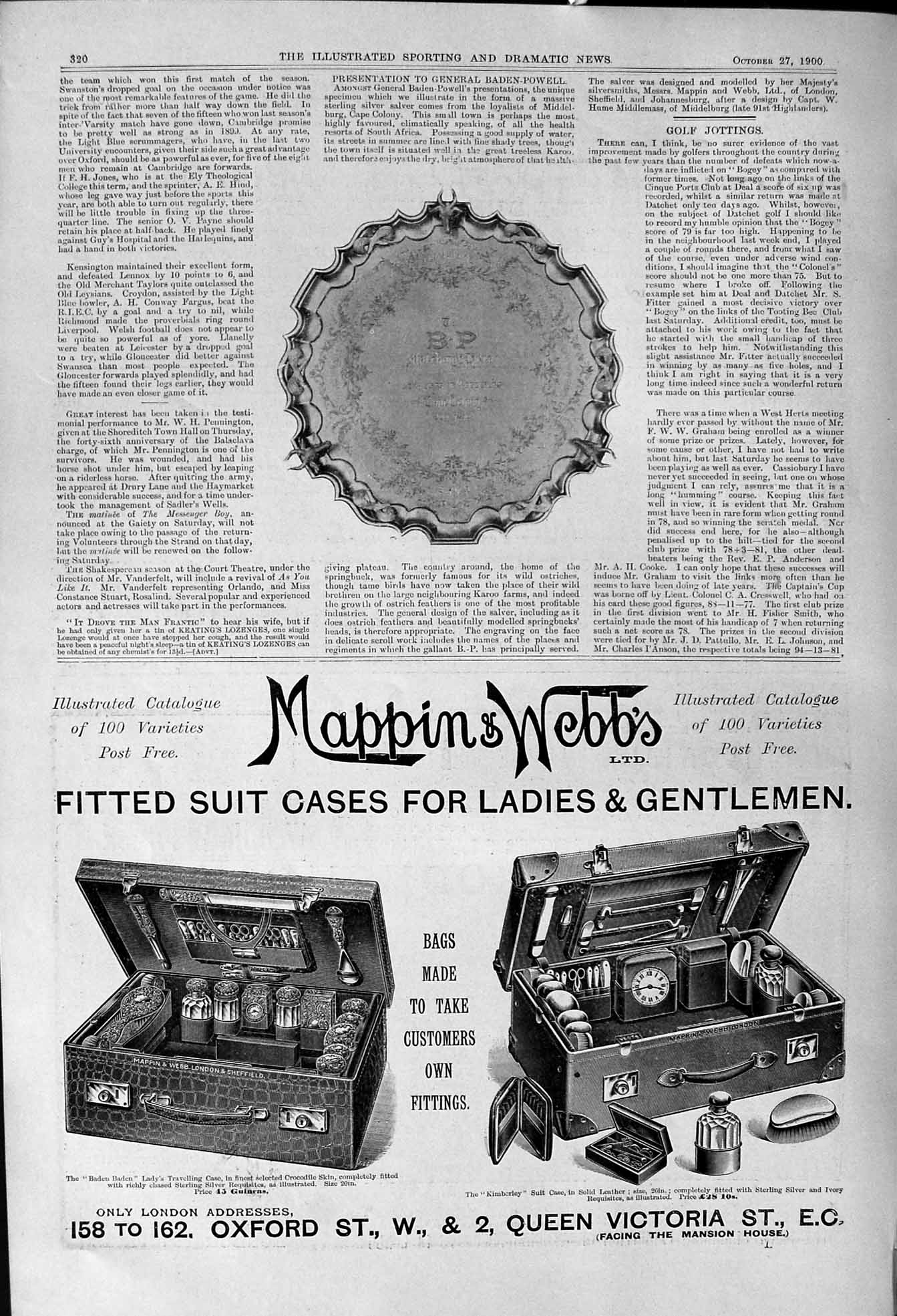 Antique Old Print 1900 Mappin Webb Plate Presentation General Baden-Powell 20th