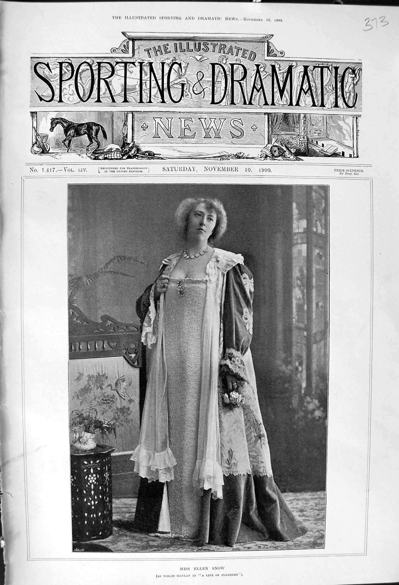 Old Antique Print 1900 Miss Ellen Snow Norah Hanlan Life Pleasure Theatre 20th