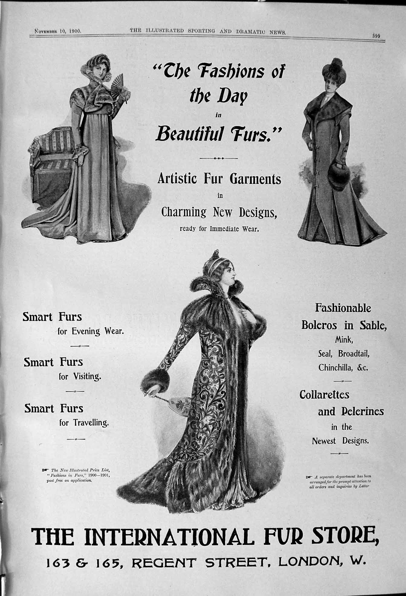 Old *6050 1900 Advertisement International Fur Store Regent Street Lo