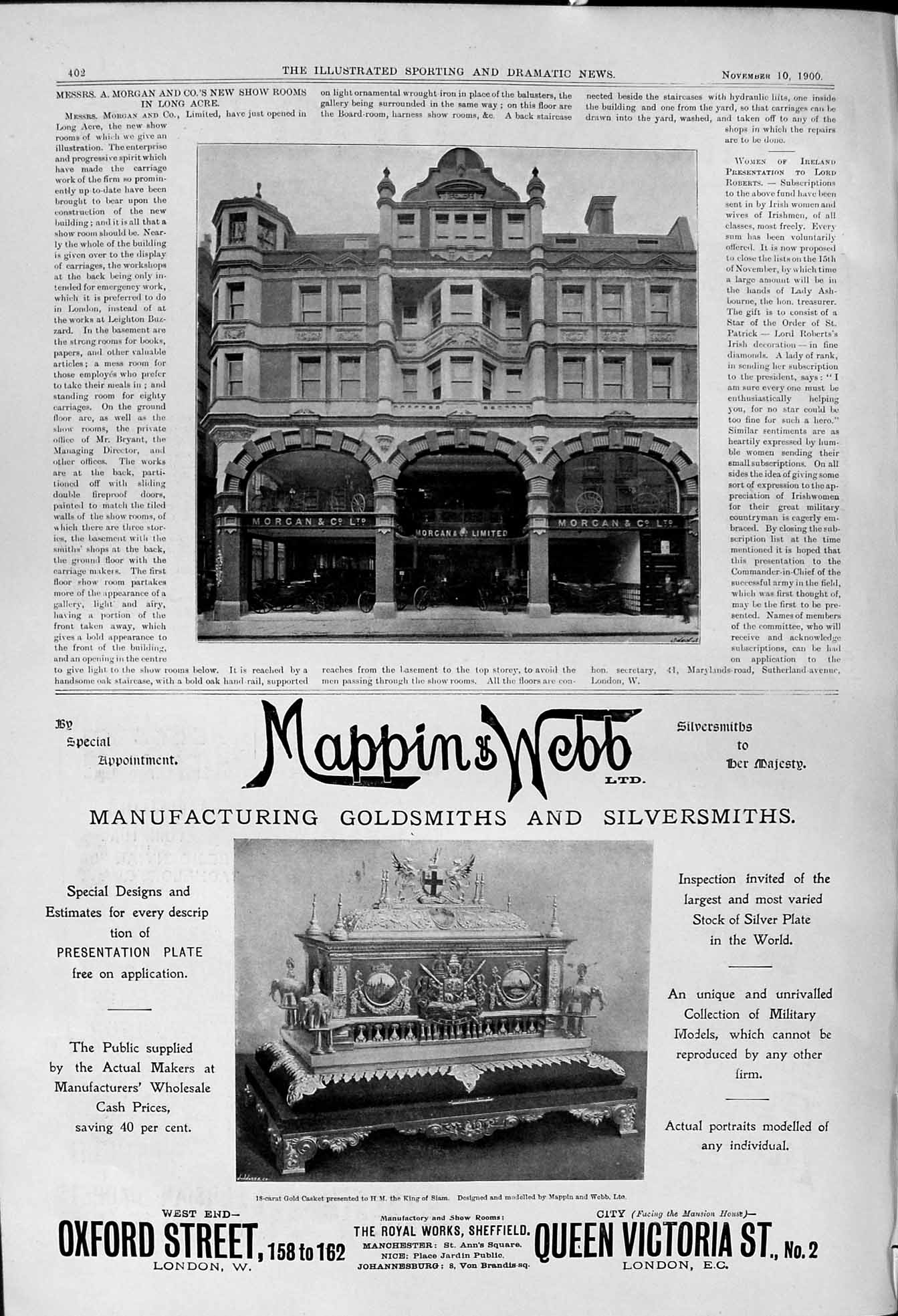 Old 1900 Advertisement Mappin Webb Morgan Show Rooms Long Acre Buildi Victorian