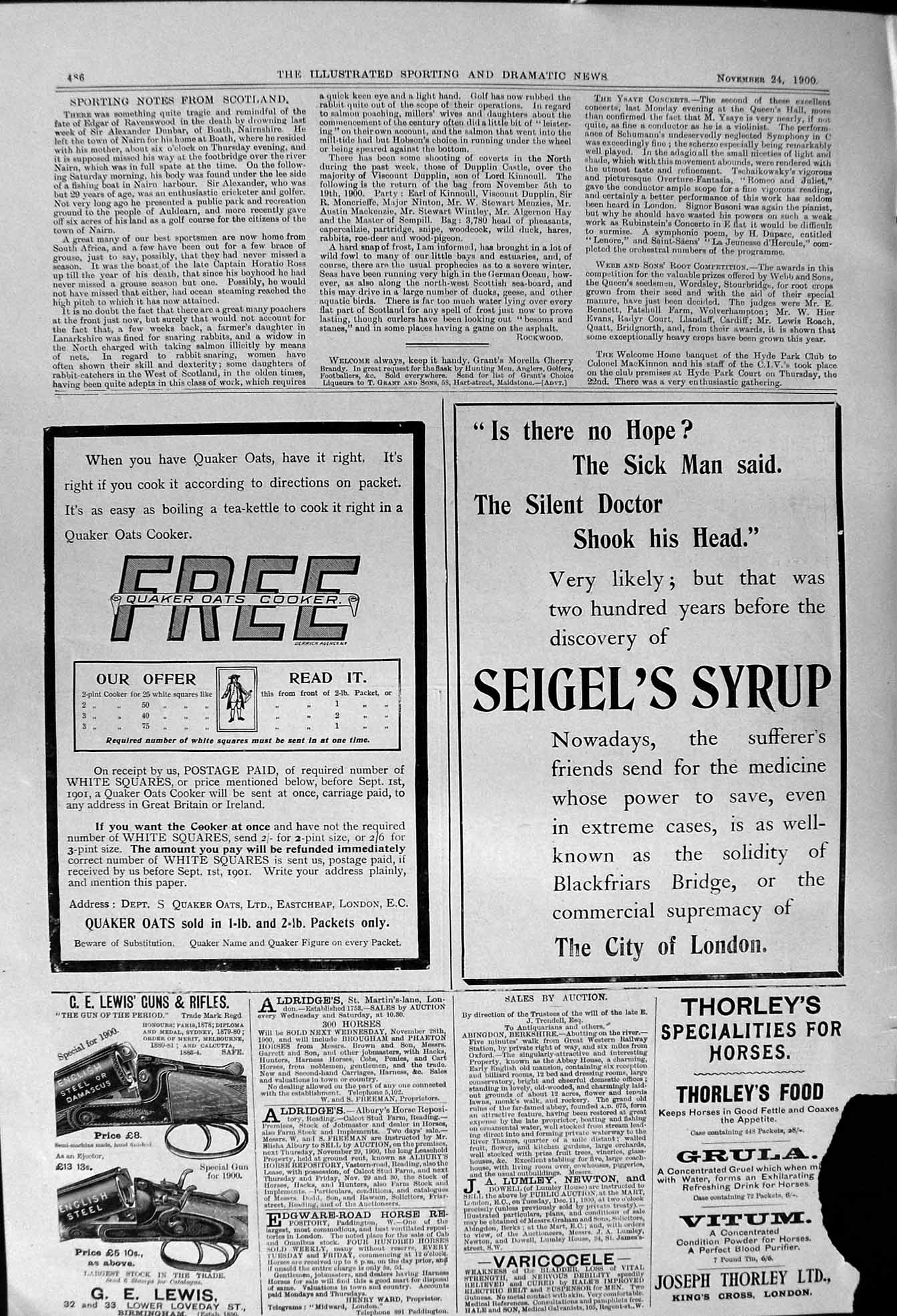 Old Print 1900 Quaker Oats Seigel'S Syrup Lewis Guns Rifles Thorley Food 20th