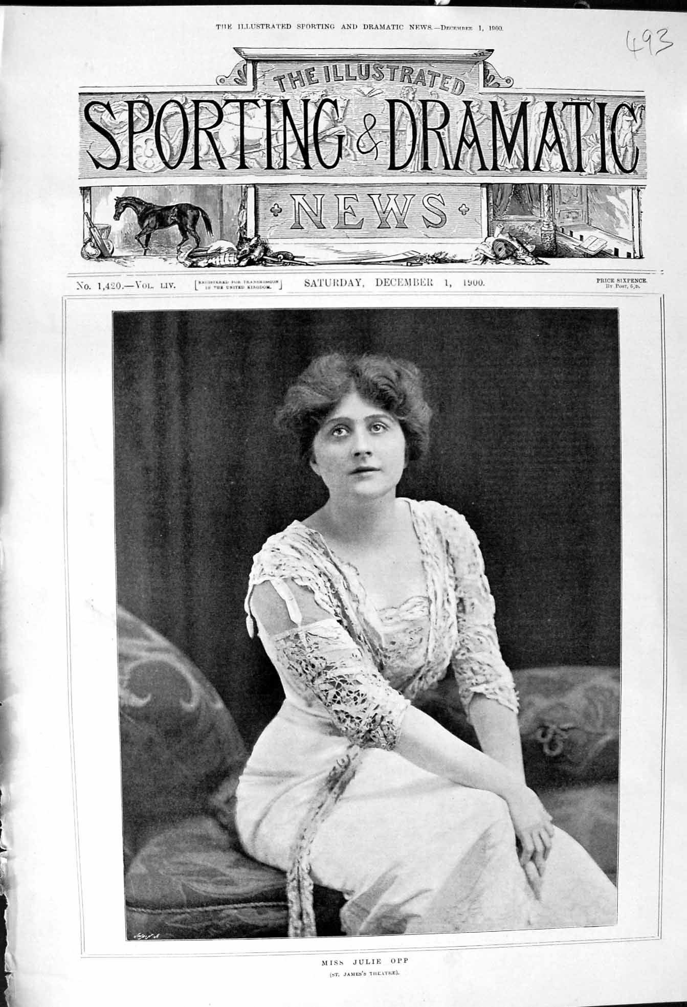 Antique Print 1900 Portrait Miss Julie Opp St. James'S Theatre Lady Actress