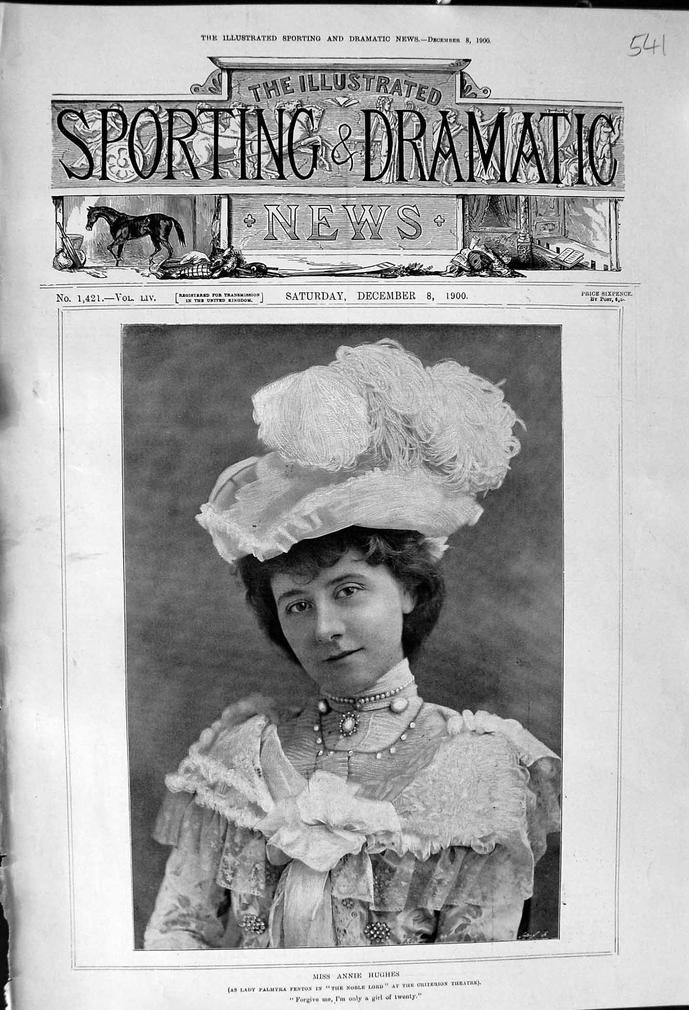 Antique Print 1900 Miss Annie Hughes Lady Palmyra Fenton Criterion Theatre 20th