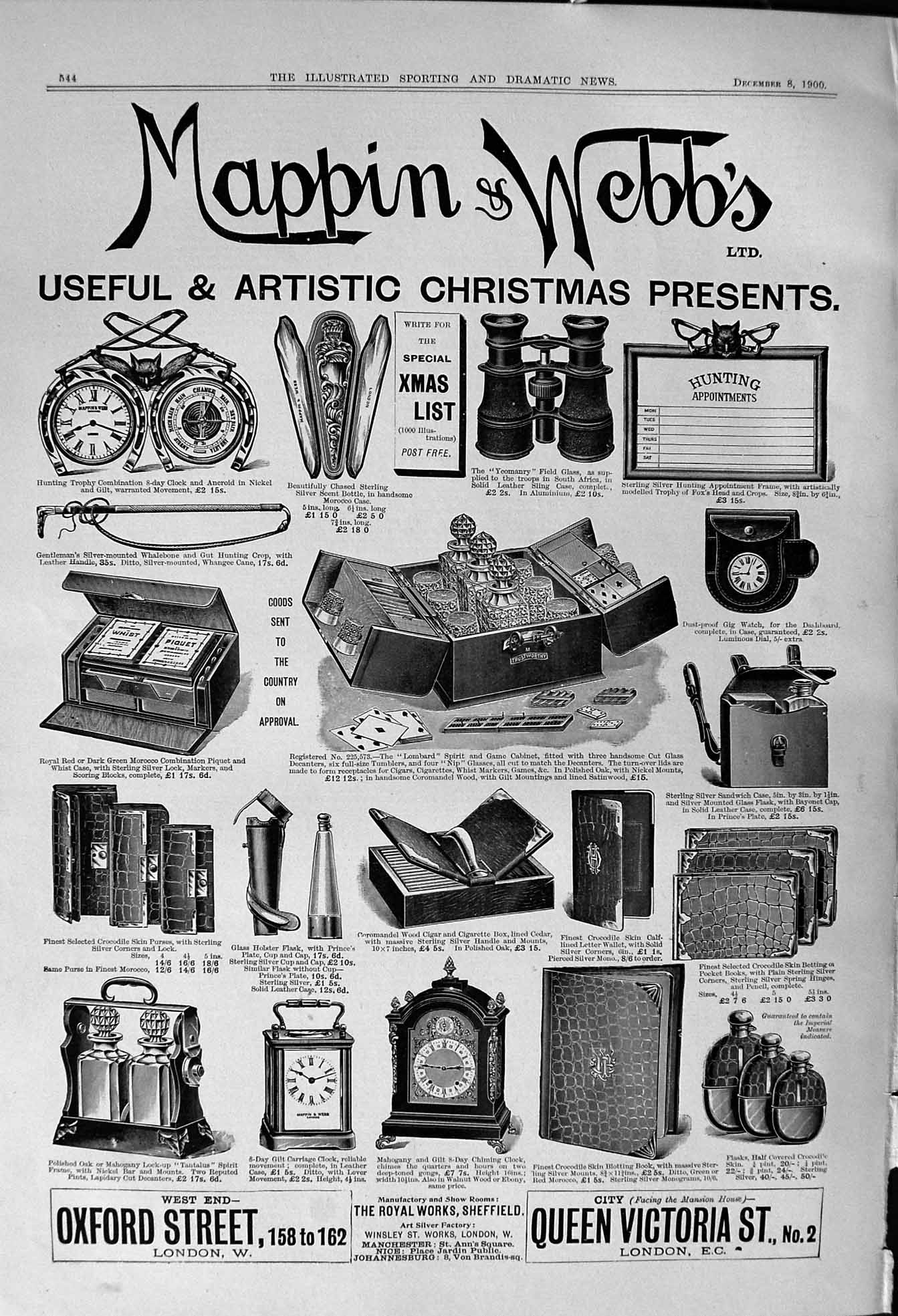 Old Print 1900 Mappin Webb Christmas Presents Oxford Queen Street London 20th