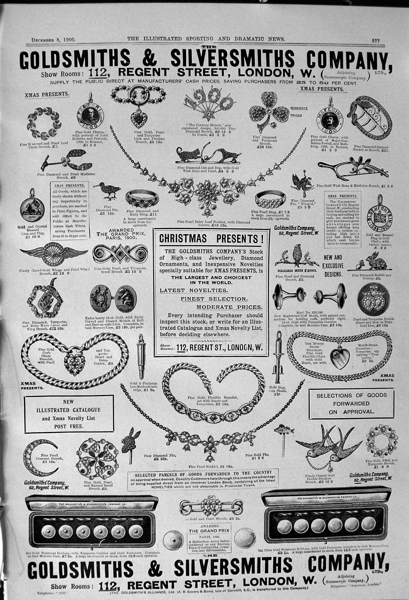 Old Antique Print 1900 Gsmith Silversmith Regent Street London Jewellery 20th