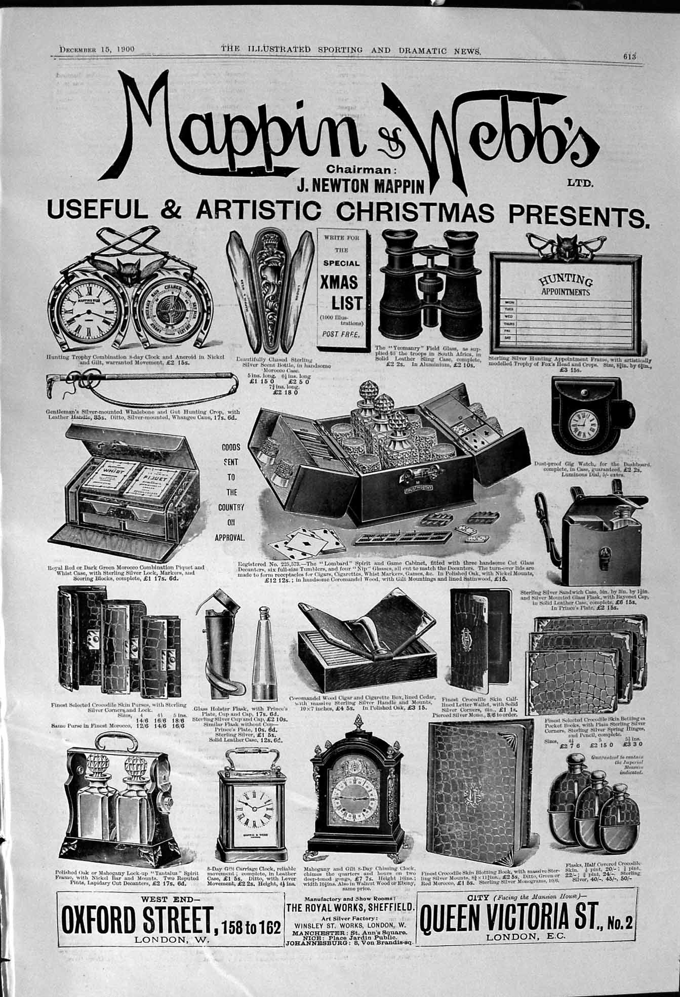 Old Print 1900 Mappin Webb Newton Christmas Presents Oxford Street London 20th