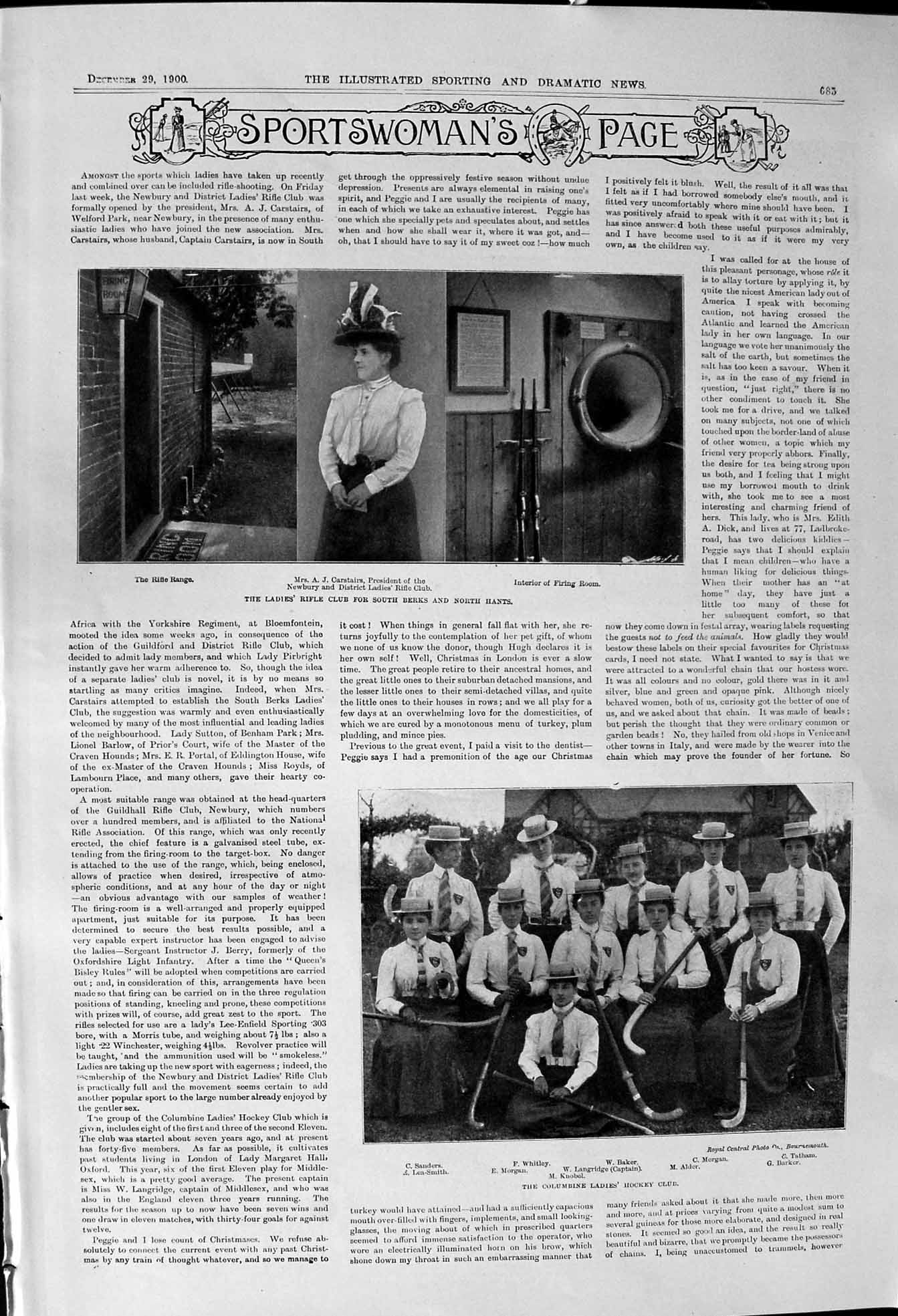 Old 1900 Ladies Rifle Club Carstairs Hockey Langridge Baker Sanders M Victorian