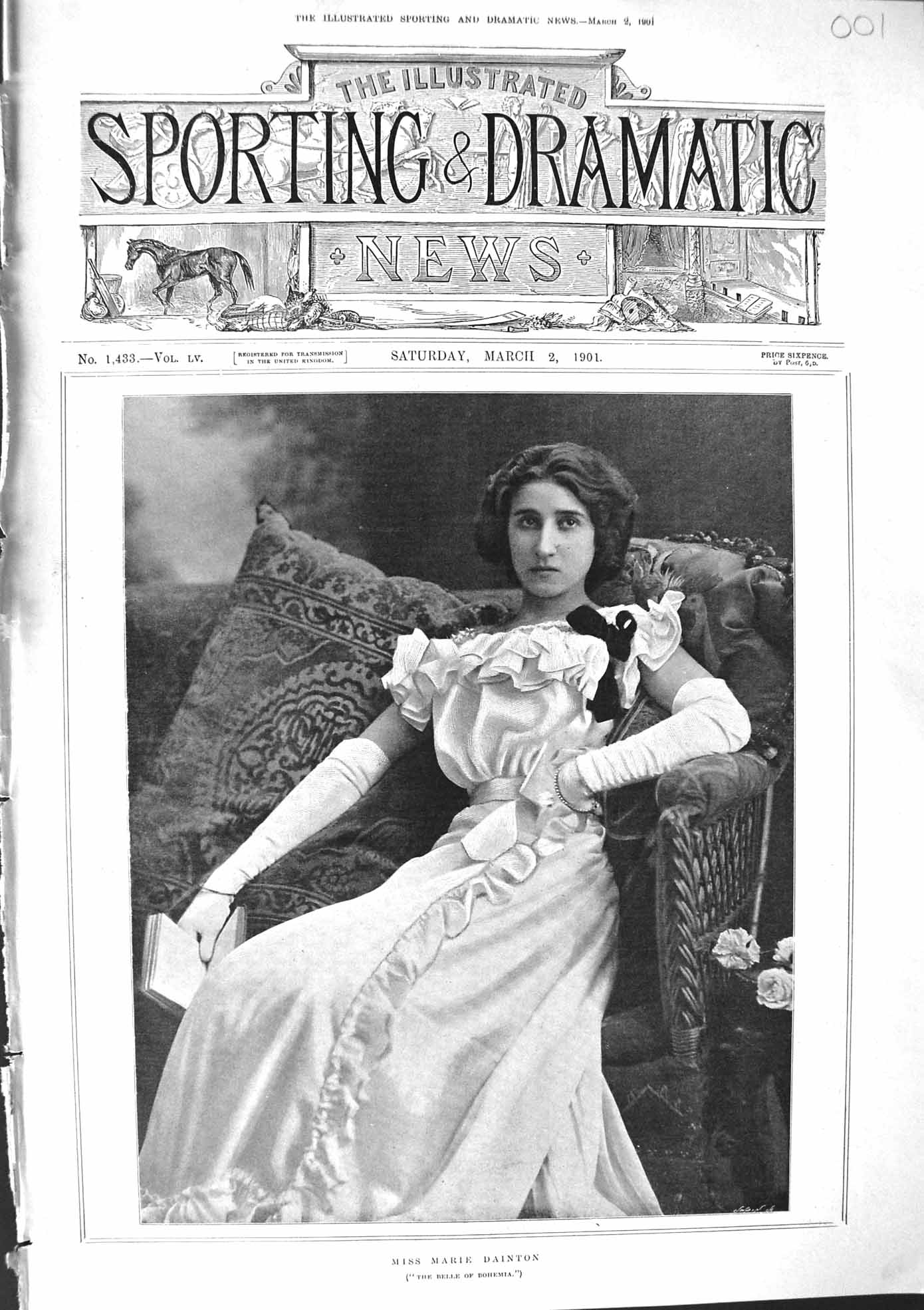 Original Old Antique Print 1901 Photograph Miss Marie Dainton Belle Bohemia