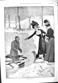 Old Antique Print 1901 Breaking Ice Man Falling Lake Winter Scene Wilson 20th