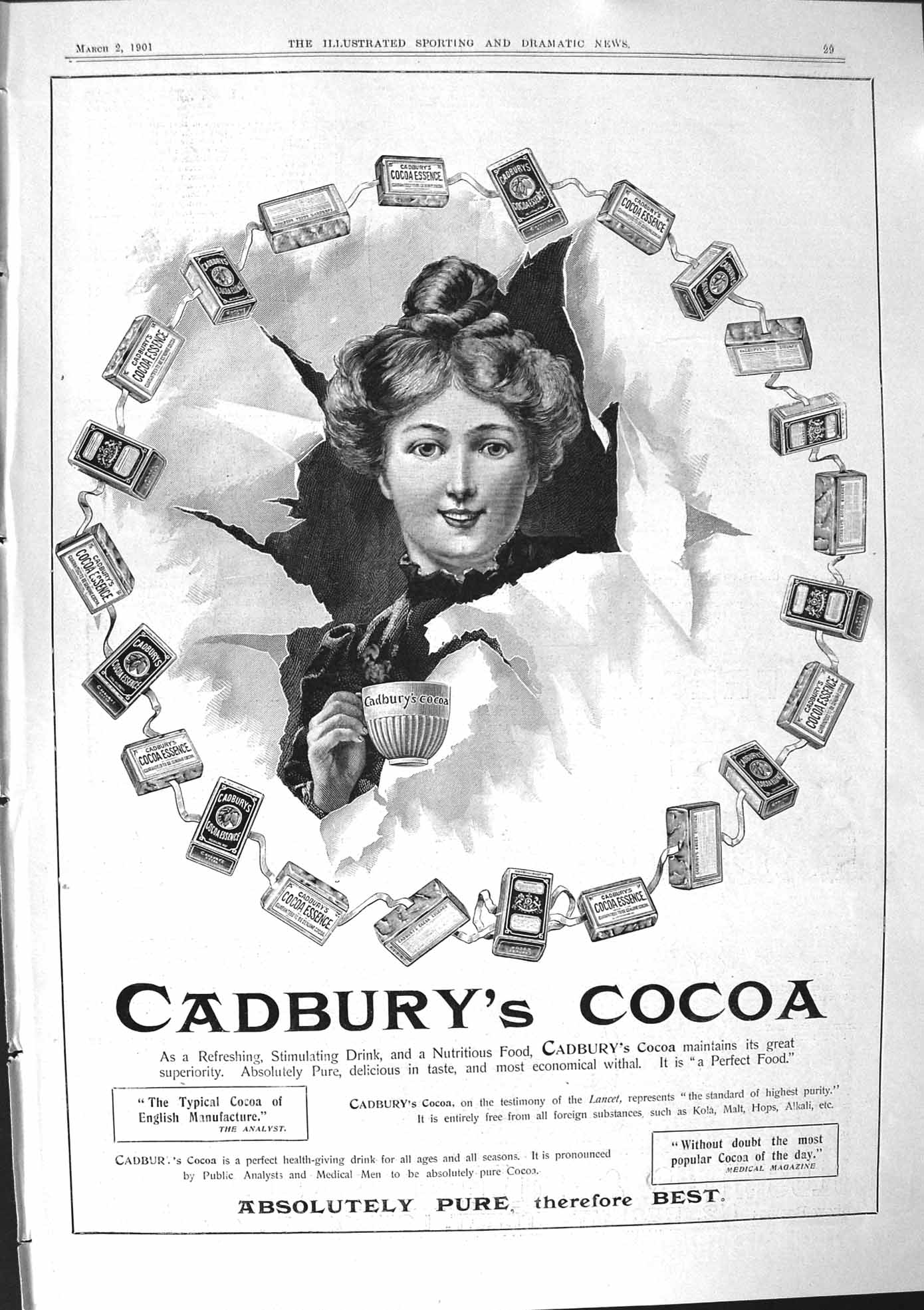 Old Print 1901 Advertisement Cadbury'S Cocoa Gsmith Silversmith Mappin W 20th