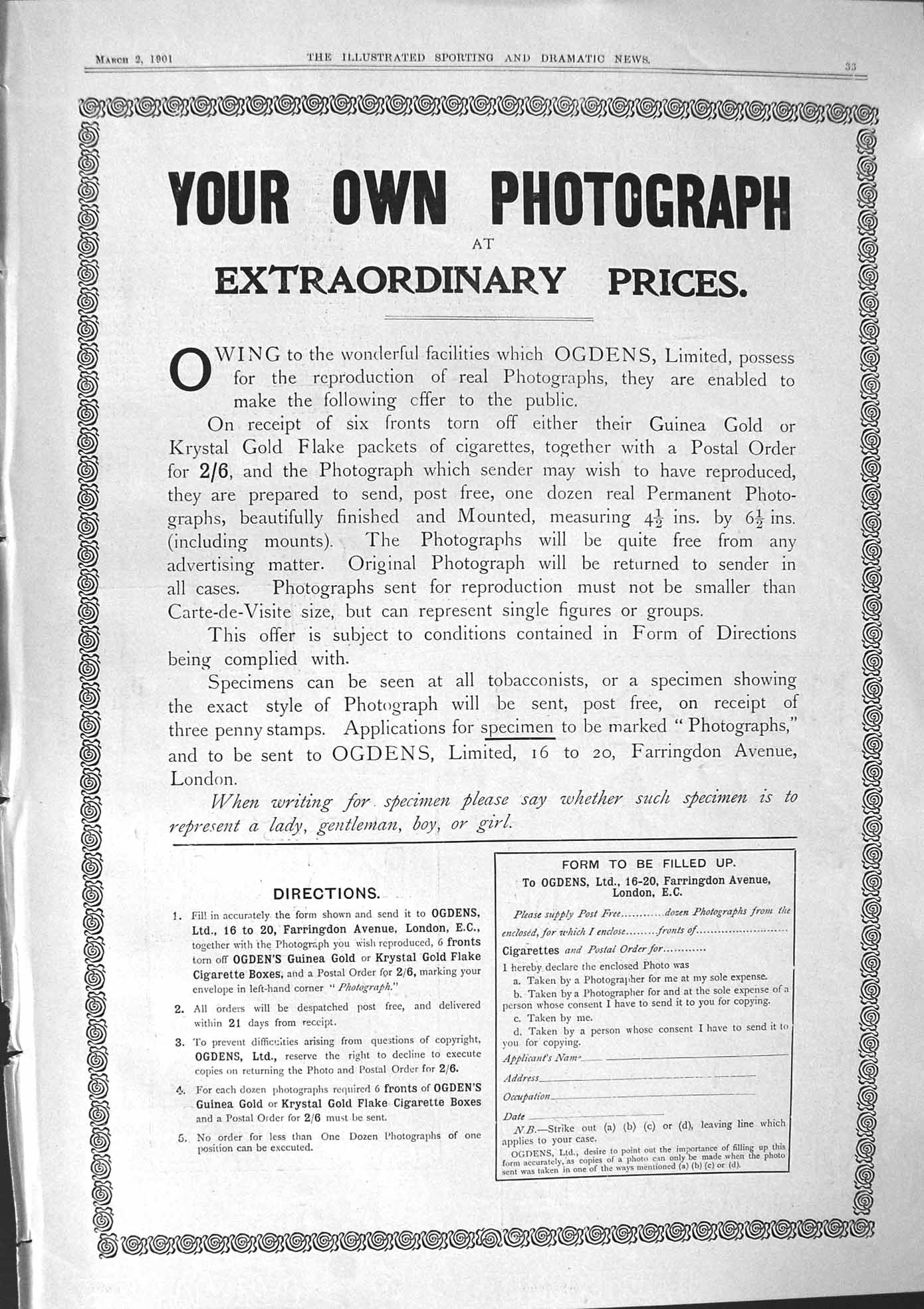 Antique Print 1901 Advertisement Photograph Ogdens Farringdon Avenue London