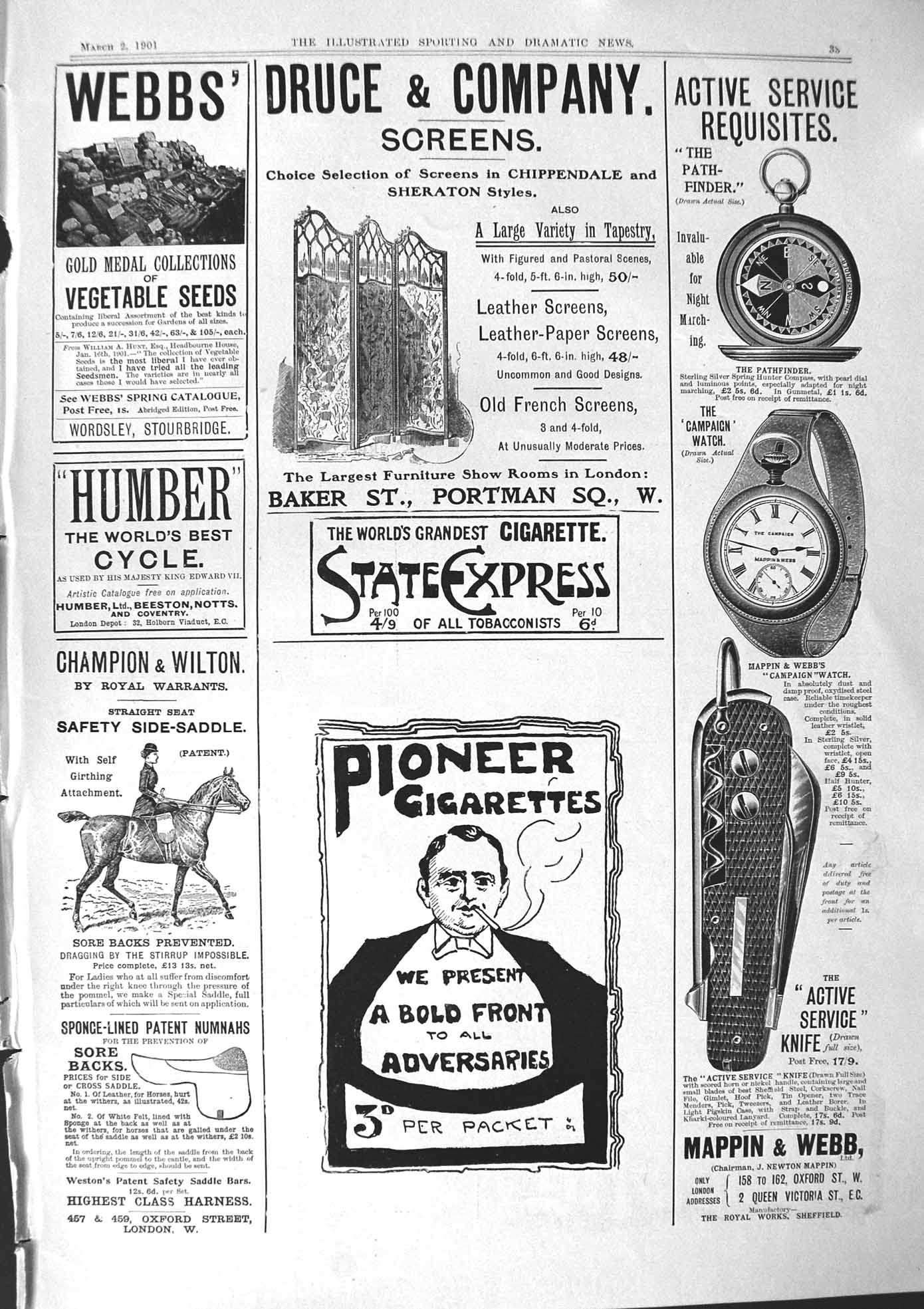 Antique Print 1901 Webb'S Seeds Mappin Webb Druce Express Cigarettes Horse 20th