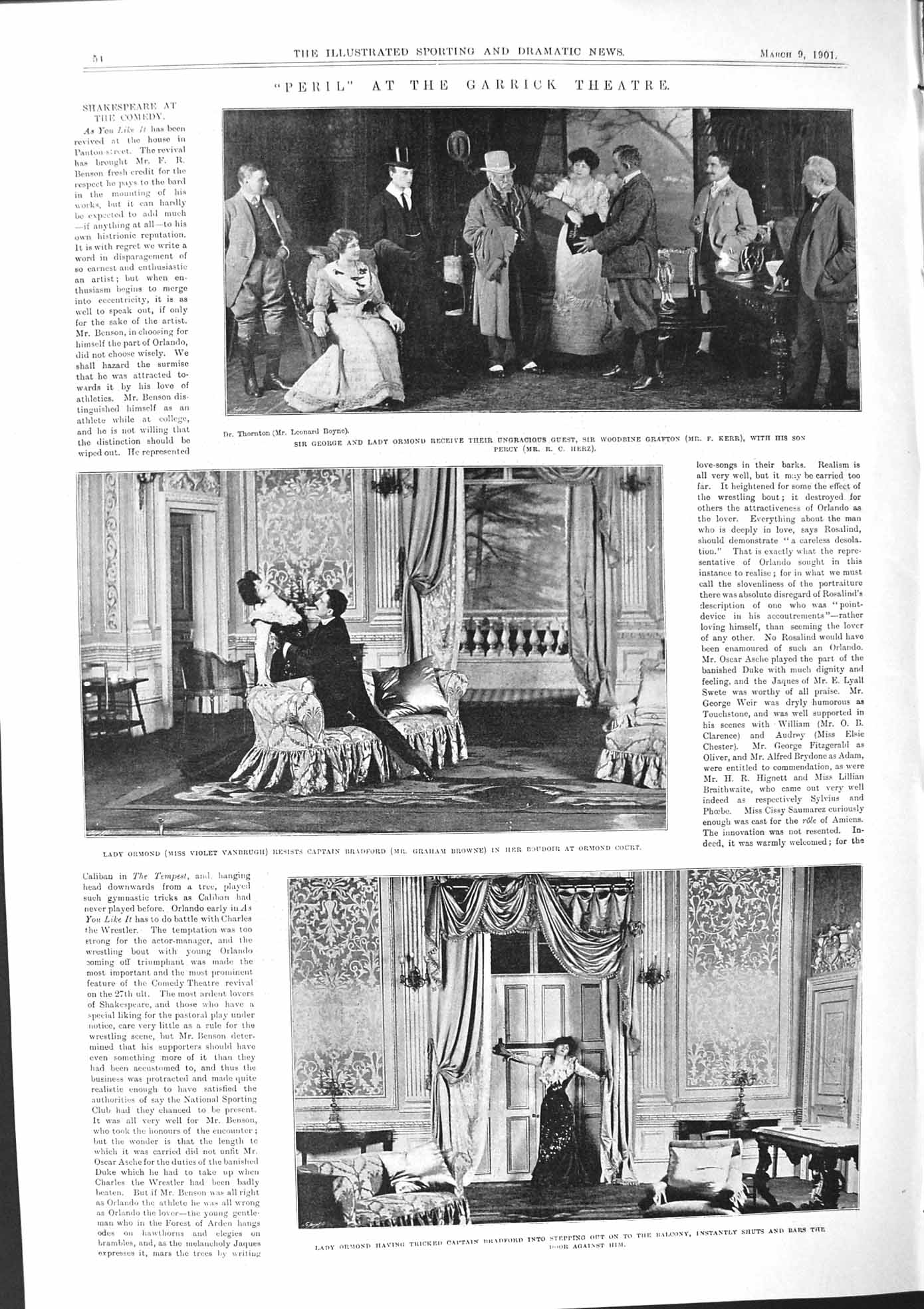 Old 1901 Peril Garrick Theatre Ormond Vanbrugh Bradford Silva Lewis K Victorian