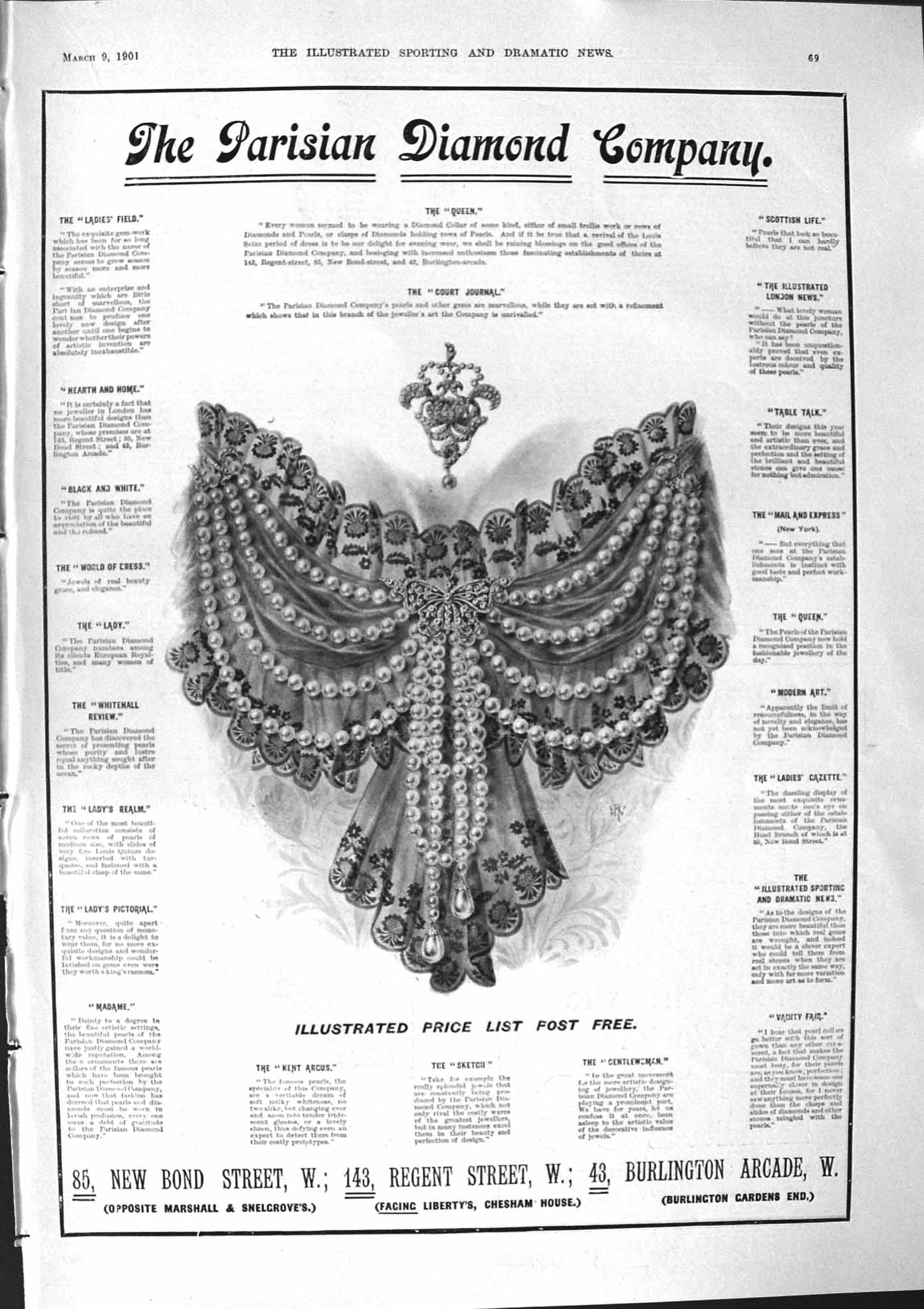 Antique Old Print 1901 Parisian Diamond Company Bond Street Burlington Arcade