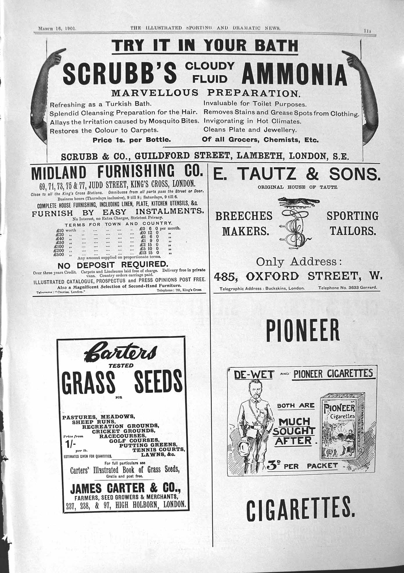 Antique Print 1901 Scrubb'S Ammonia Carter Seeds Cigarettes Railway Shield 20th