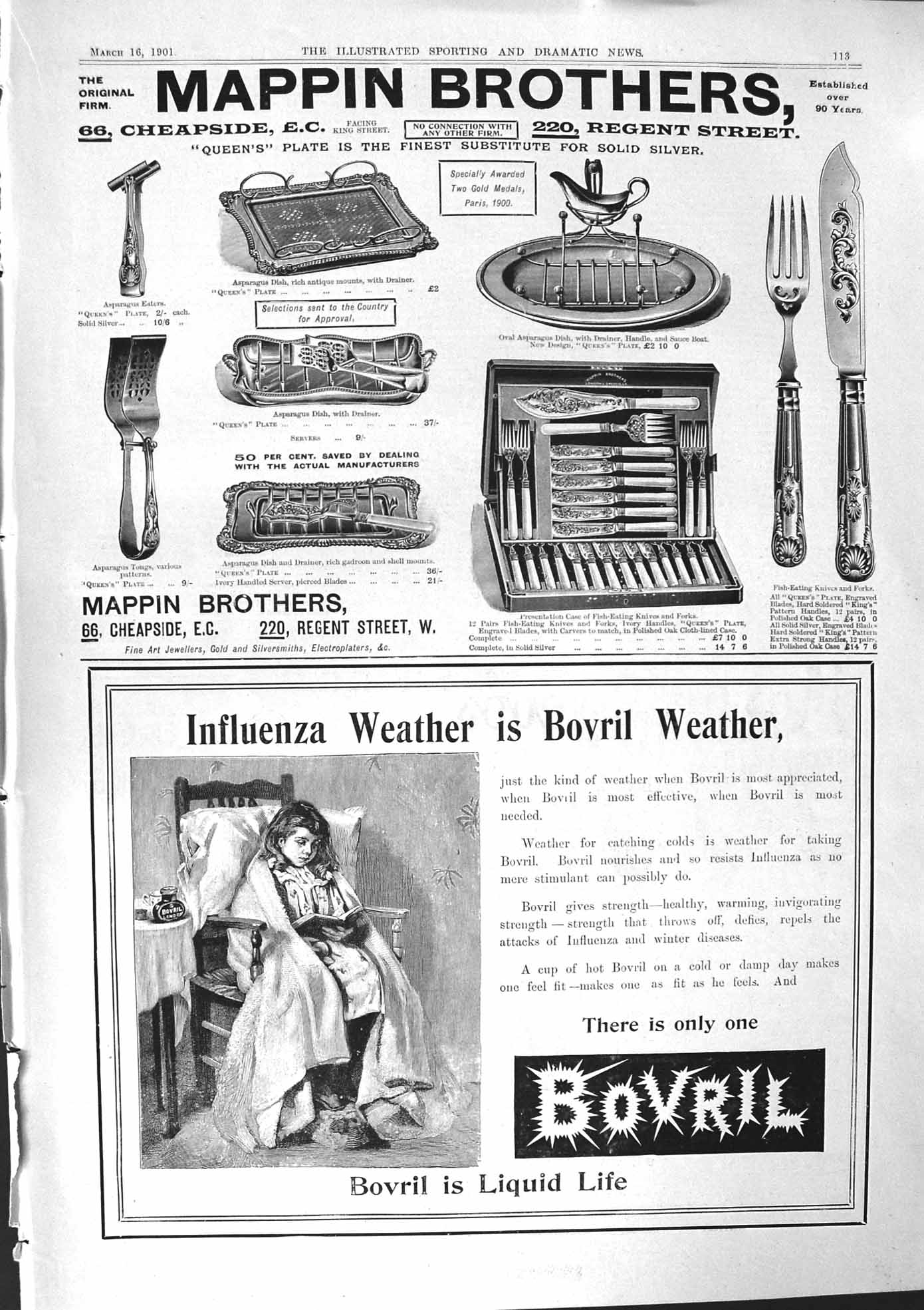 Old 1901 Advertisement Mappin Brothers Bovril Nourishes Resists Influ Victorian