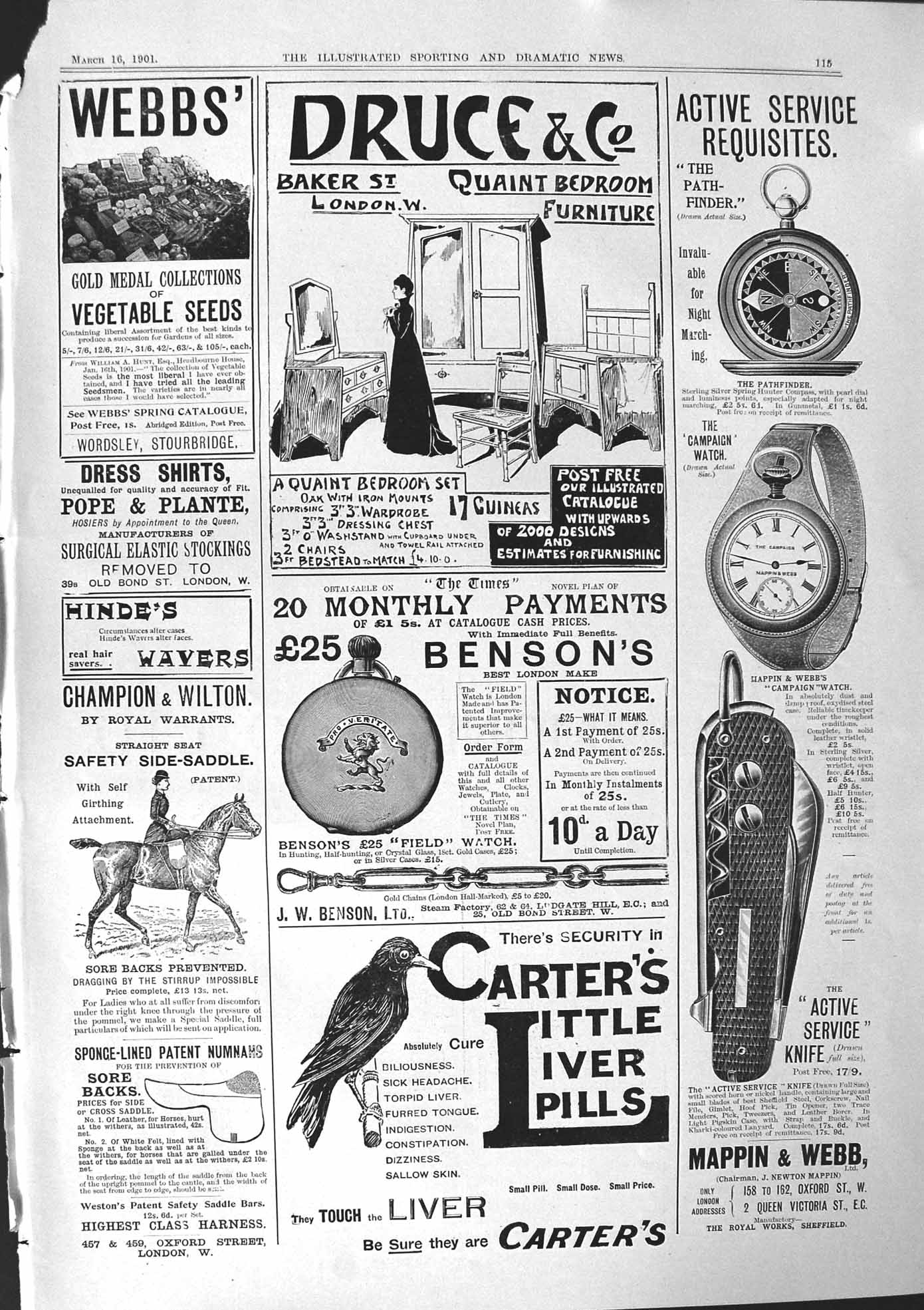 Old 1901 Druce Mappin Webb Carter'S Liver Pills Webbs Benson Watches Victorian