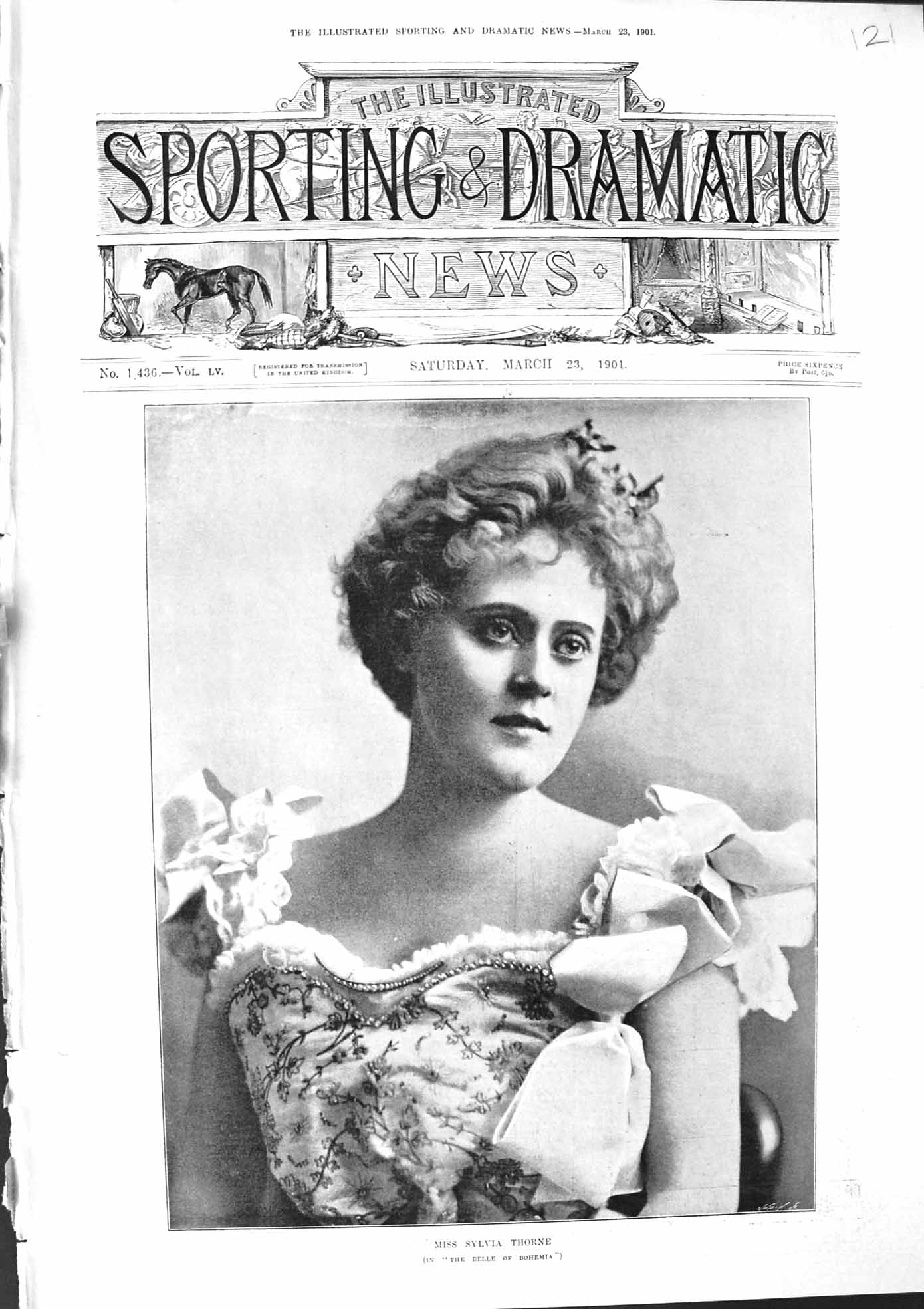 Old Antique Print 1901 Photograph Miss Sylvia Thorne Belle Bohemia Lady 20th