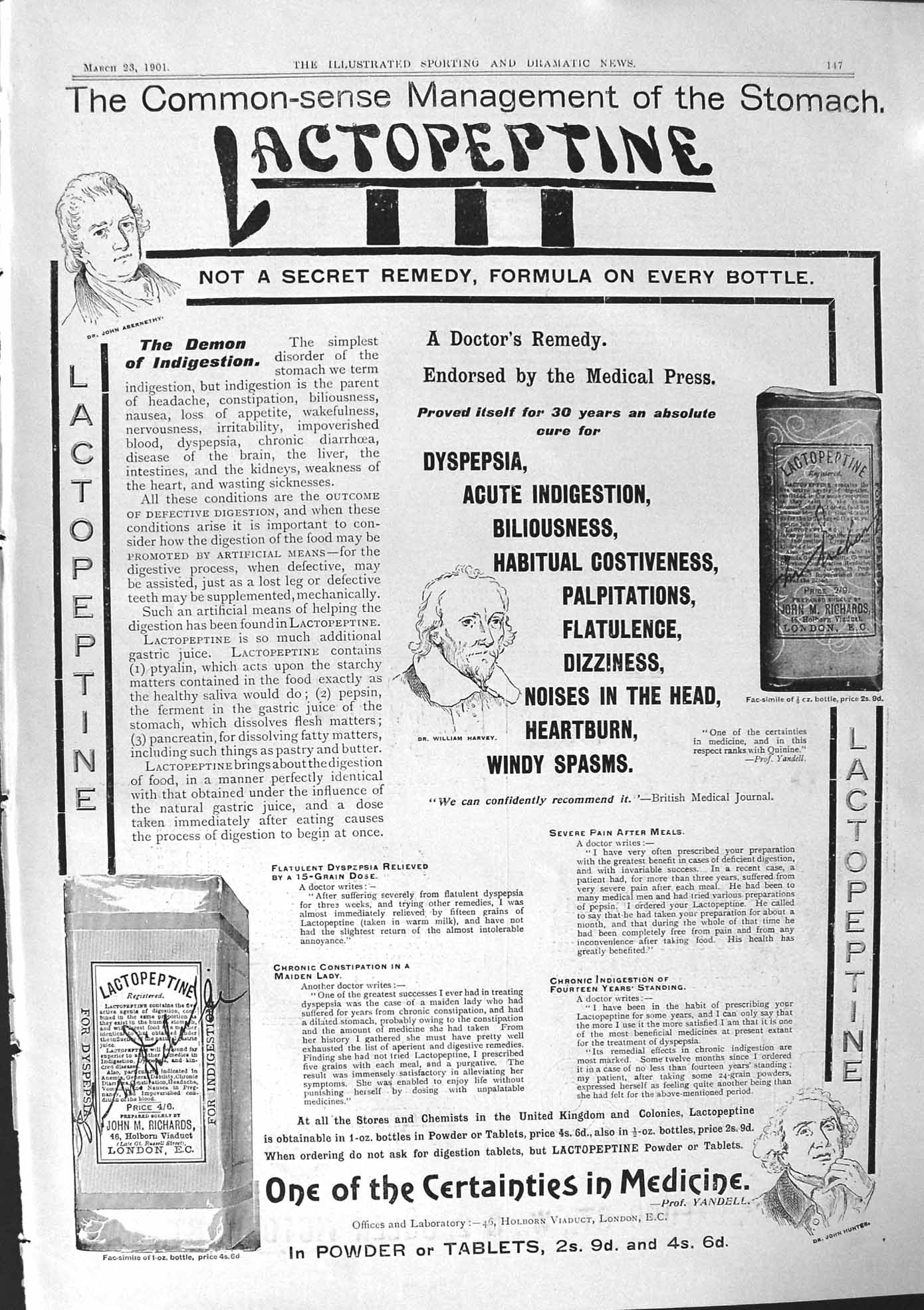 Old 1901 Advertisement Lactopeptine Medicine Lemco Tautz John Thursby Victorian