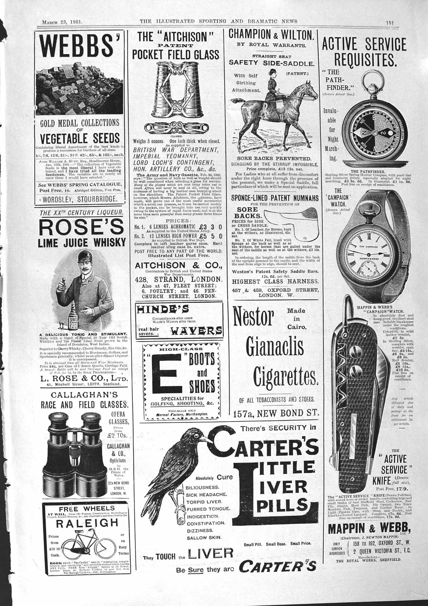 Old Print 1901 Mappin Webb Rose'S Lime Juice Whisky Carter'S Liver Pills 20th
