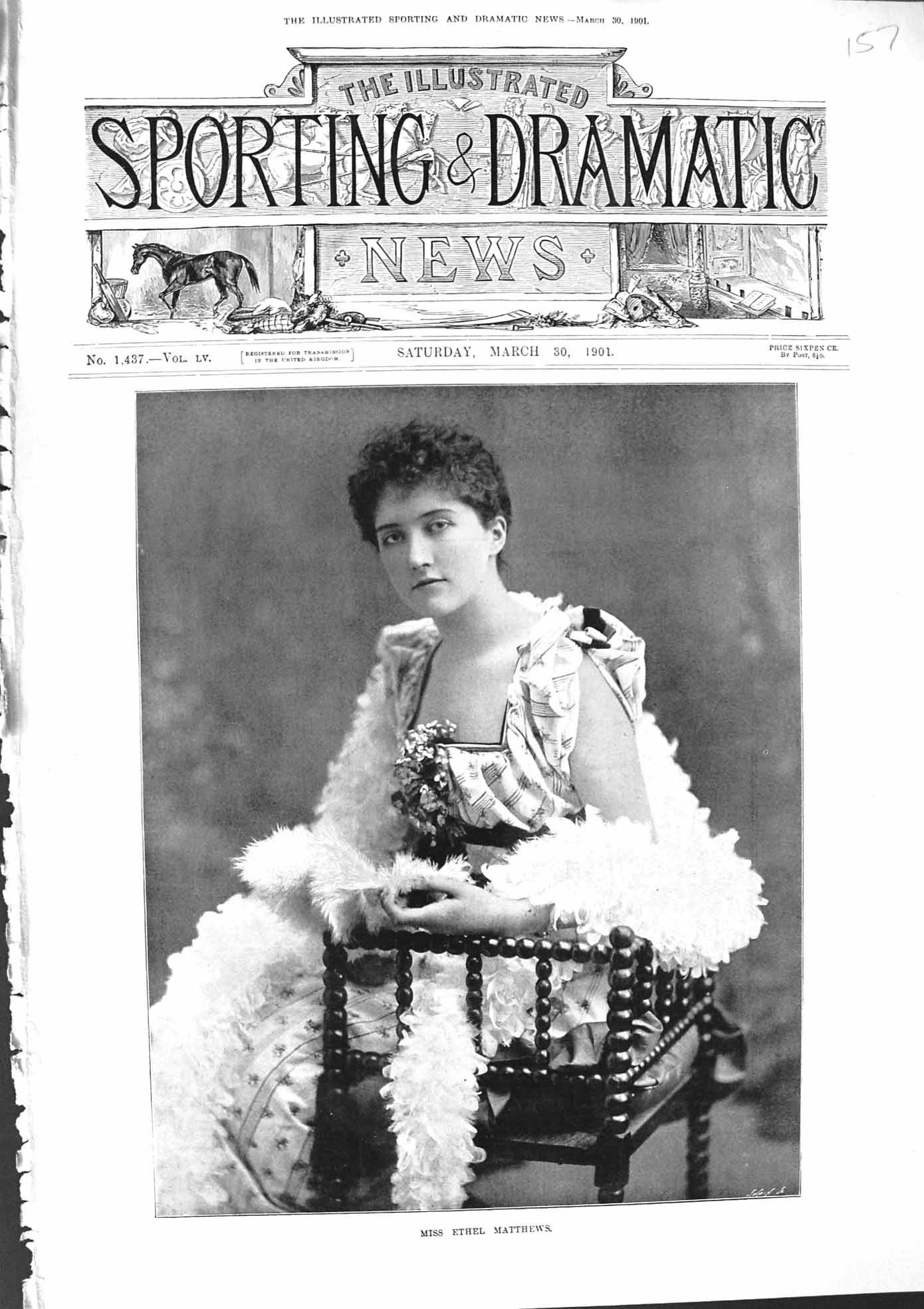 Original Old Antique Print 1901 Photograph Miss Ethel Matthews Sitting Chair