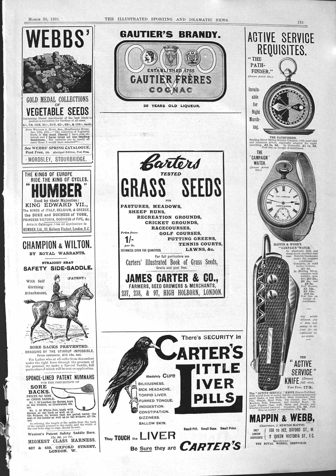 Old 1901 Webbs Seeds Gautiers Brandy Carter Liver Pills Hunyadi Janos Victorian