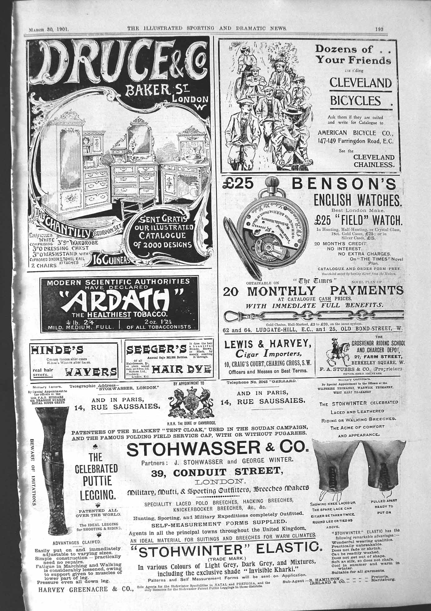 Old Print 1901 Druce Ardath Cleveland Bicycles Stohwasser Hinde'S Wavers 20th