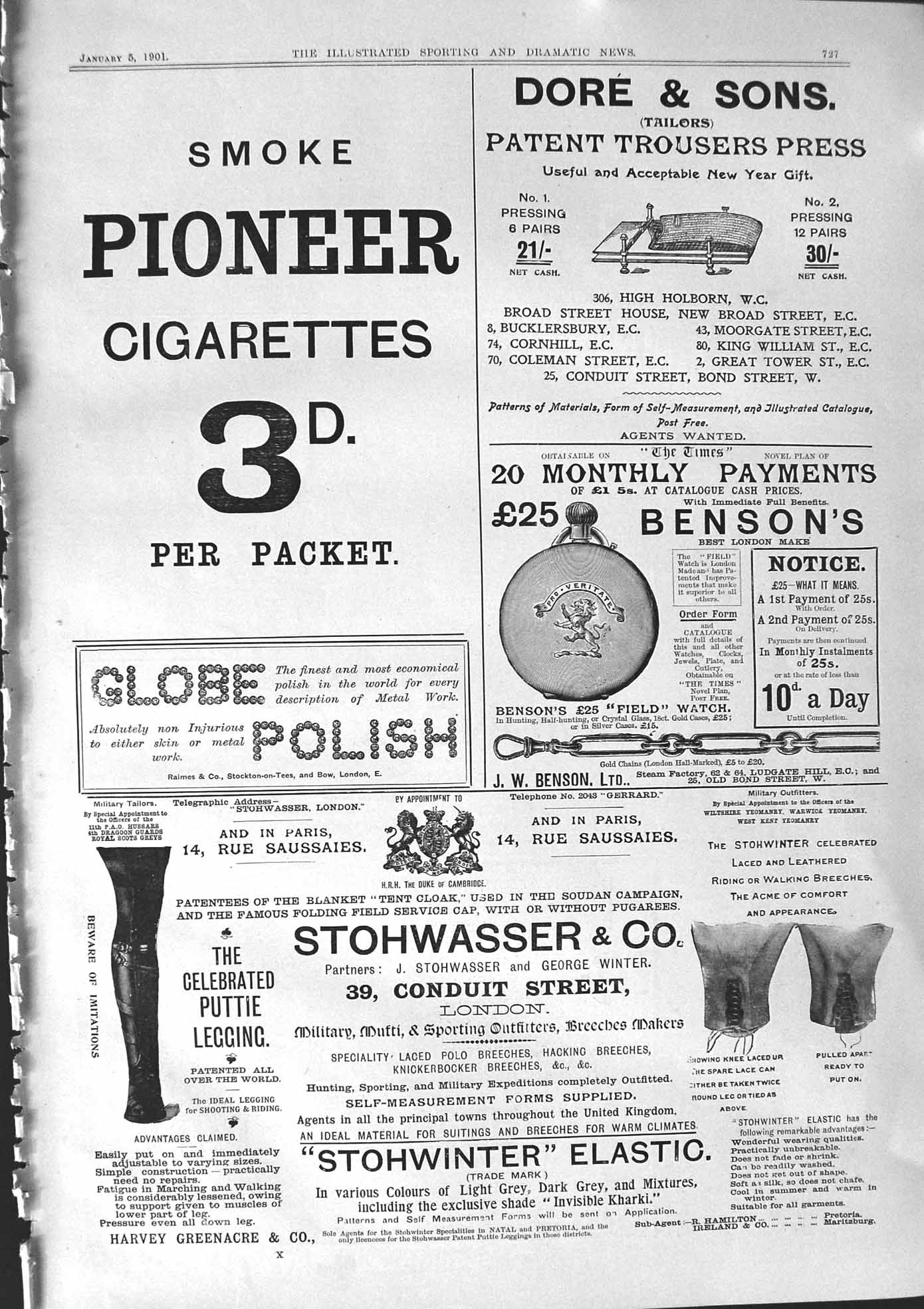 Antique Print 1901 Pioneer Cigarettes Dore Bensons Stohwasser Globe Polish 20th