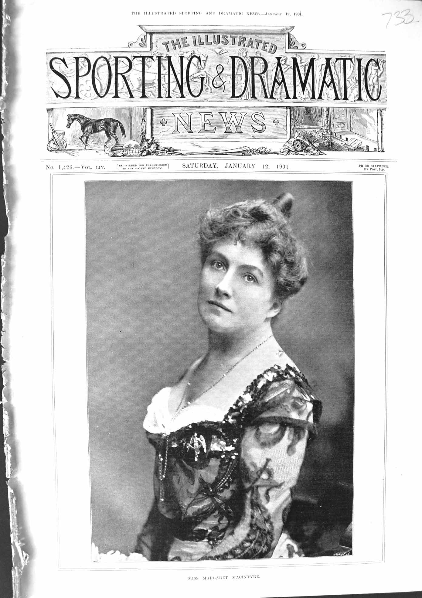 Old Antique Print 1901 Photograph Miss Margaret Macintyre Beautiful Lady 20th