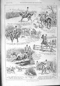 Old Print 1901 Sketch Art Riding Hounds Horses Dogs Jumping Hounds Sport 20th