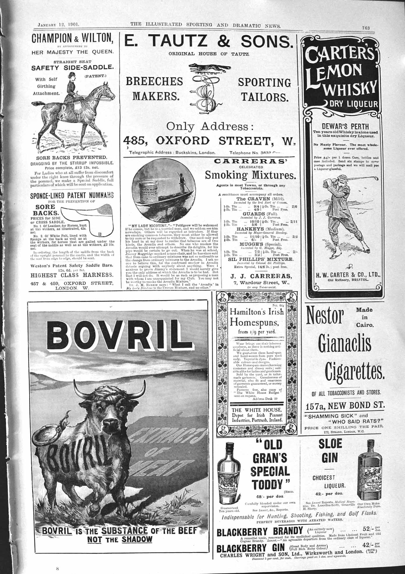 Old 1901 Tautz Carter'S Lemon Whisky Bovril Blackberry Brandy Sloe Gi Victorian