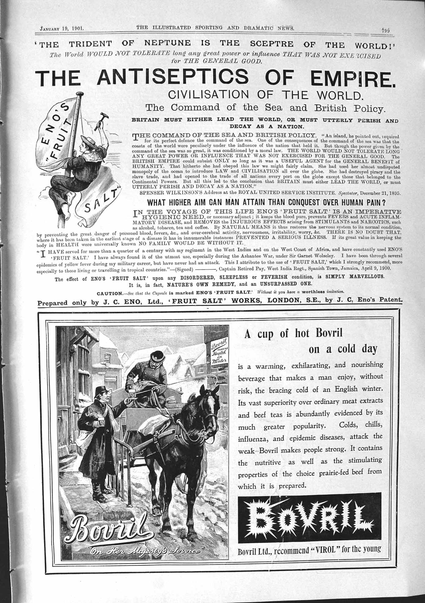 Antique Old Print 1901 Eno Fruit Salt Antiseptic Bovril Horse Cart Transport