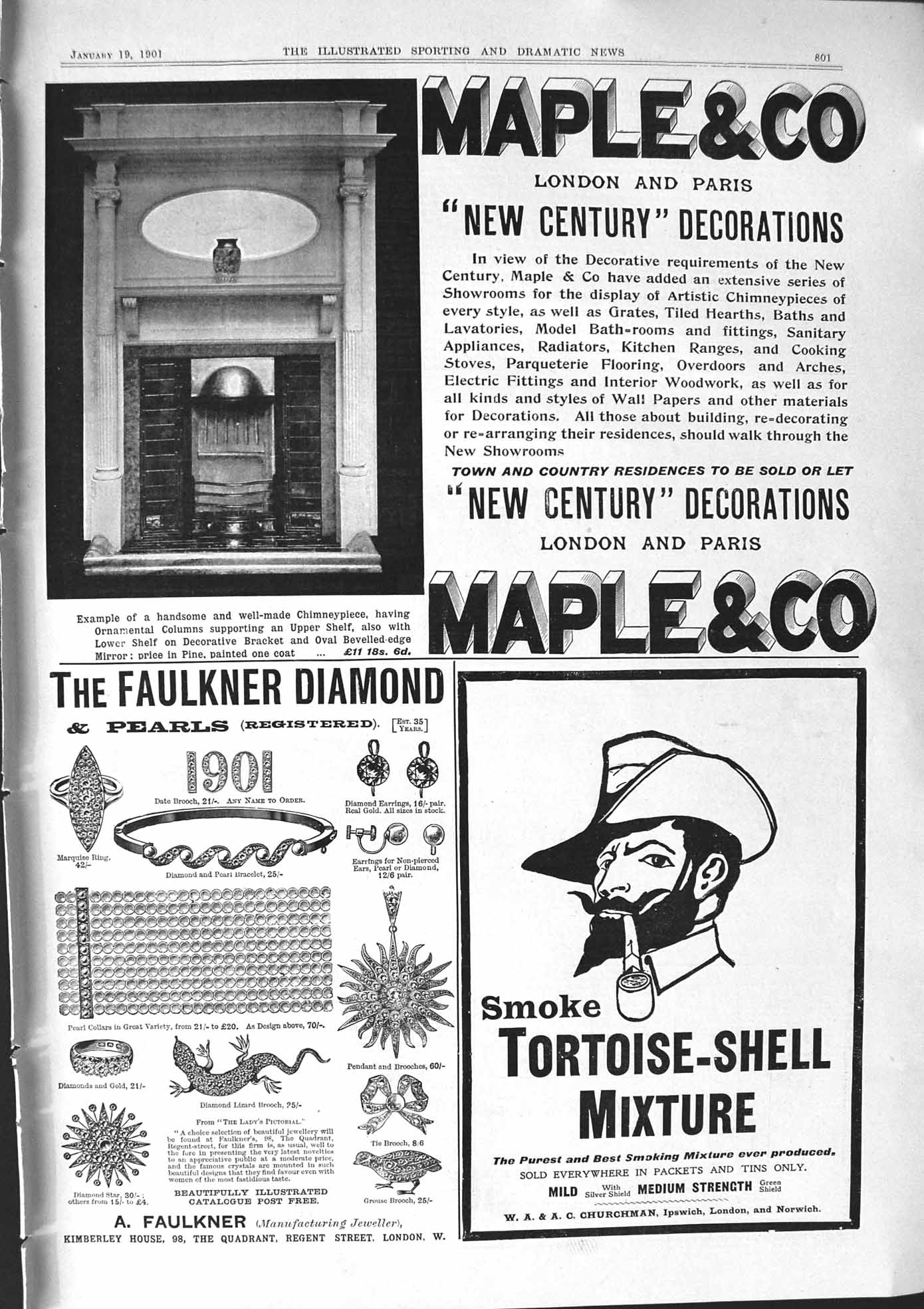 Antique Print 1901 Maple Faulkner Diamond Tortoise-Shell Mixture Churchman 20th