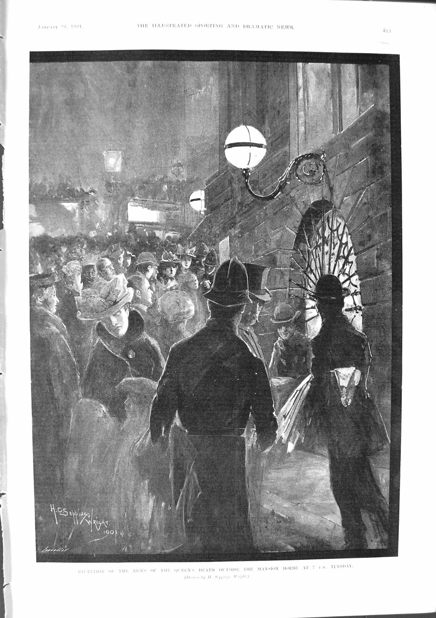 Old Print 1901 Reception News Queens Death Mansion House Seppings Wright 20th