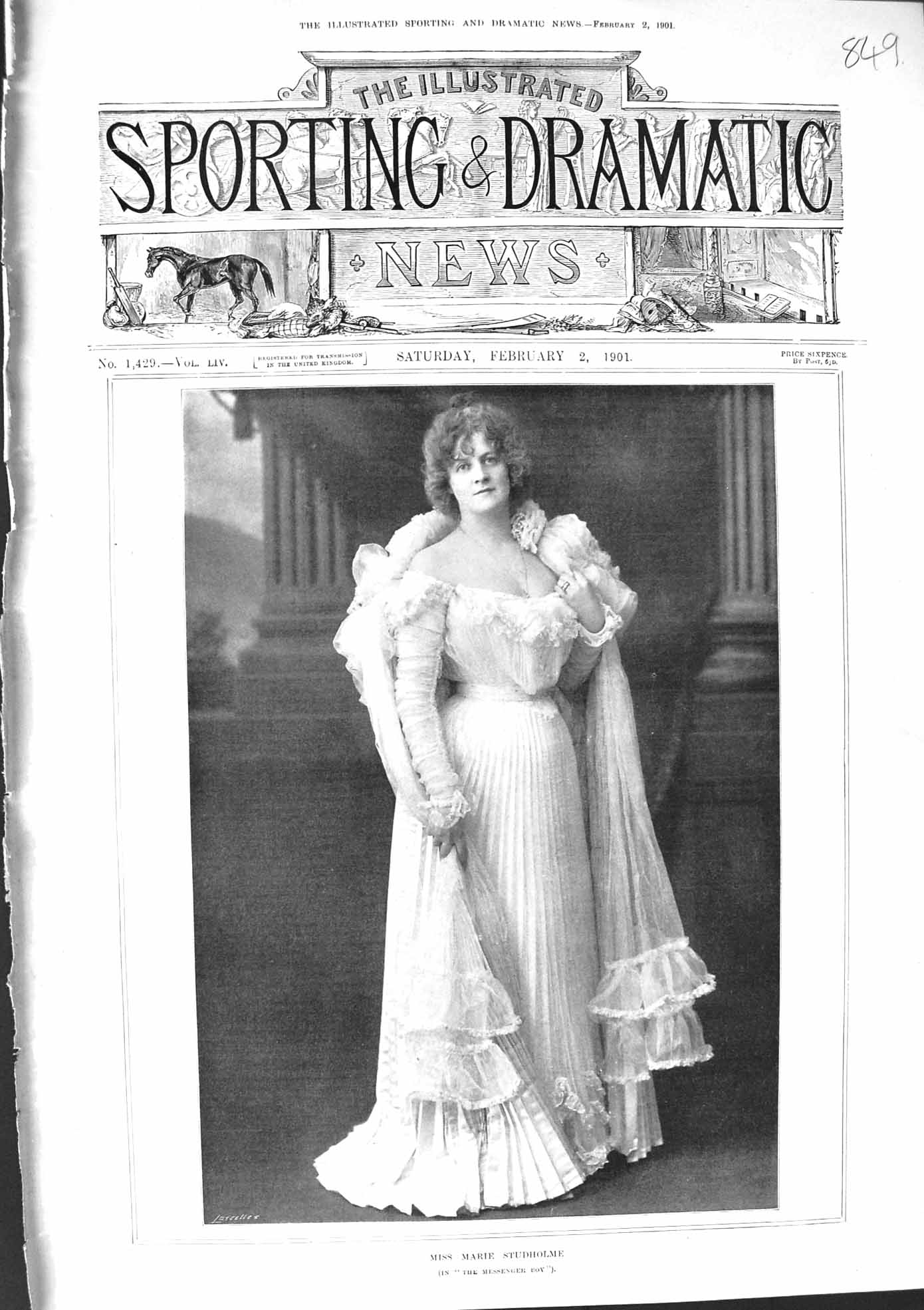 Antique Old Print 1901 Photograph Miss Marie Studholme Messenger Boy Theatre