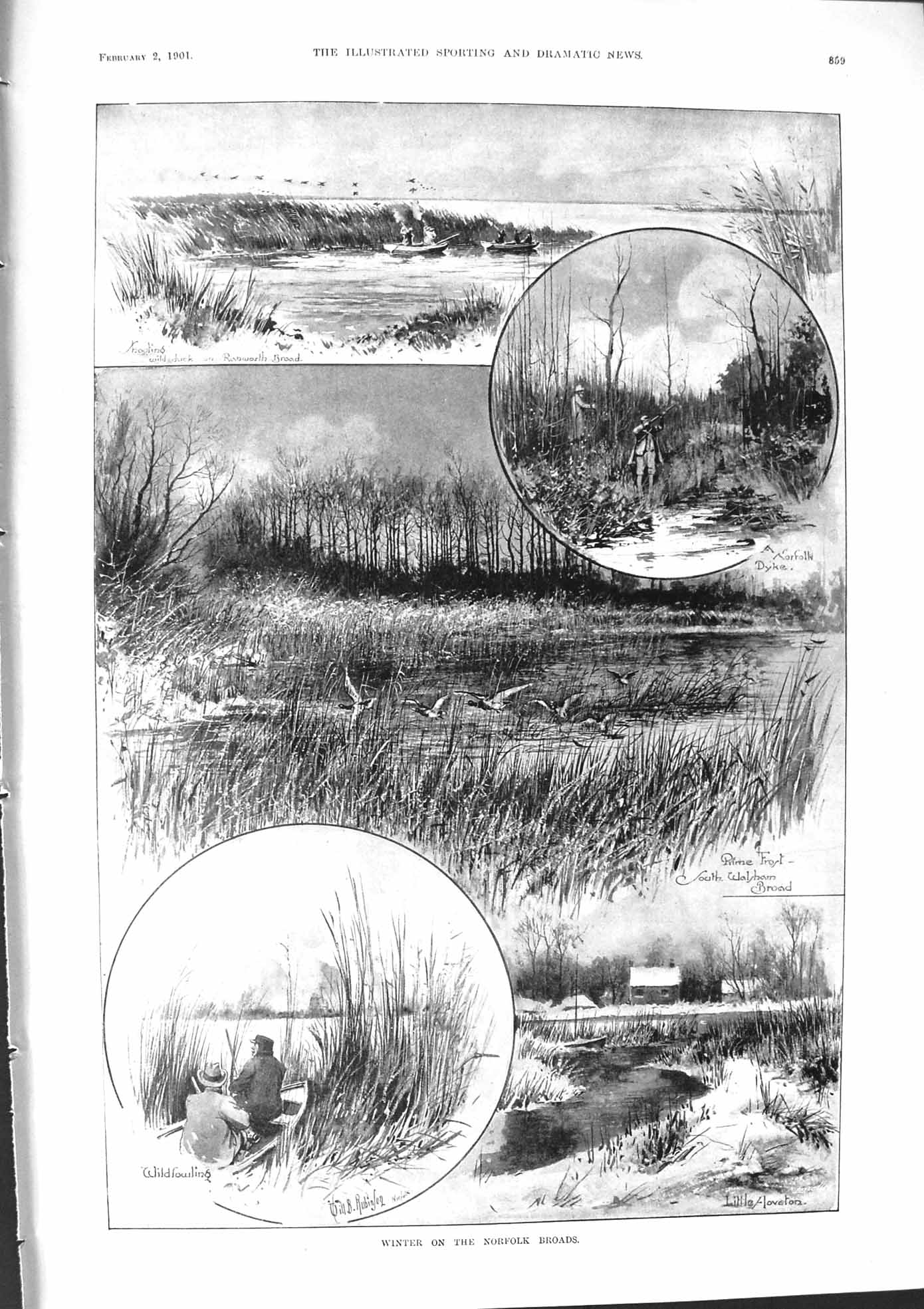 Old 1901 Winter Norfolk Broads Walsham Duck Shooting Hamburg Horse Da Victorian