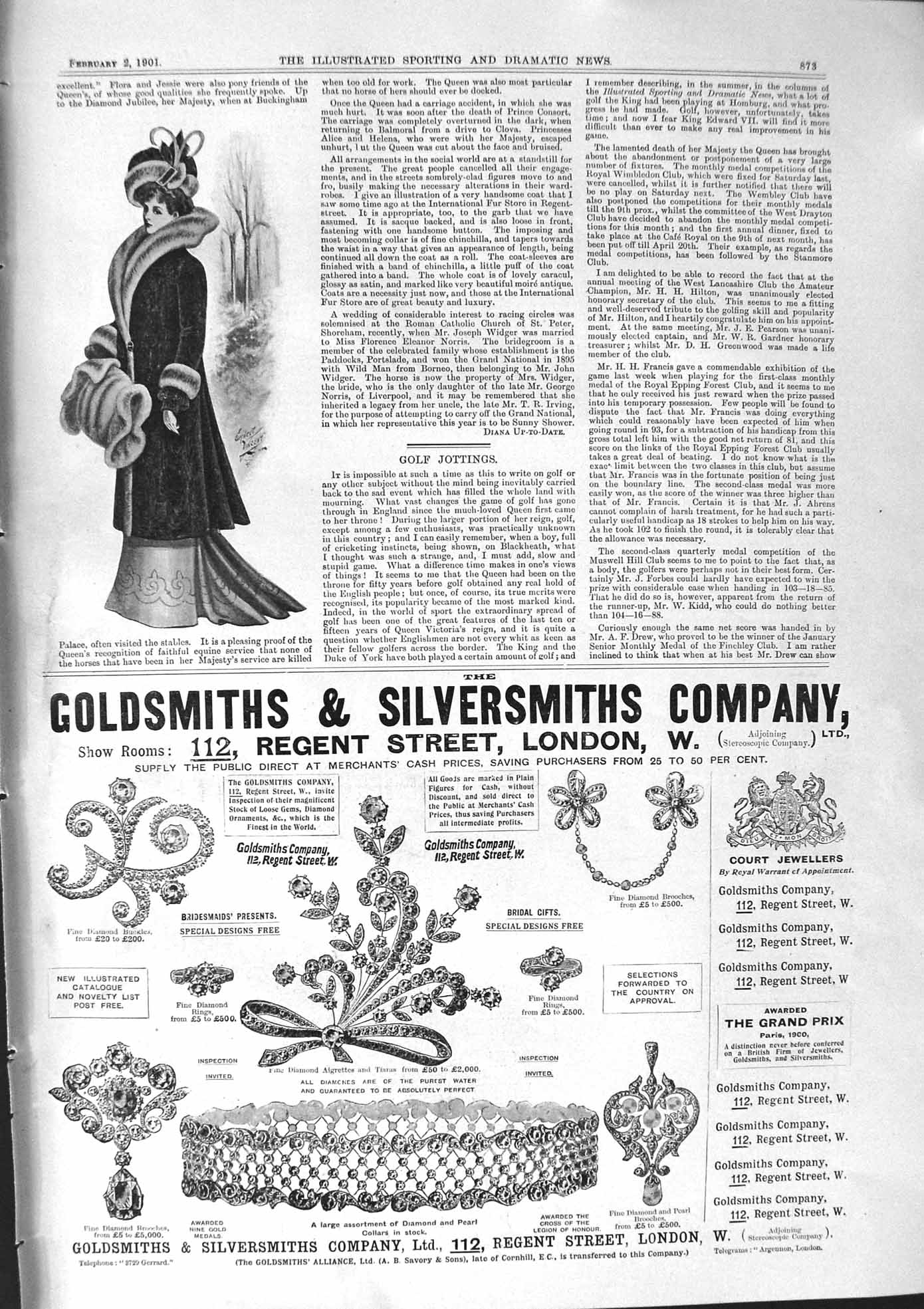 Antique Old Print 1901 Gsmith Silversmith Regent Street London Lady Fashion