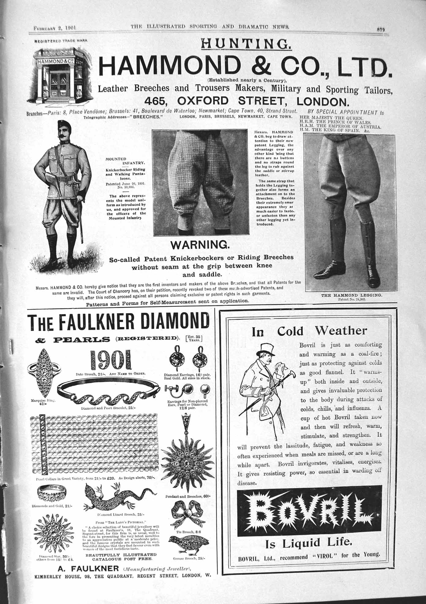 Antique Old Print 1901 Hammond Faulkner Diamond Kimberley House London Bovril