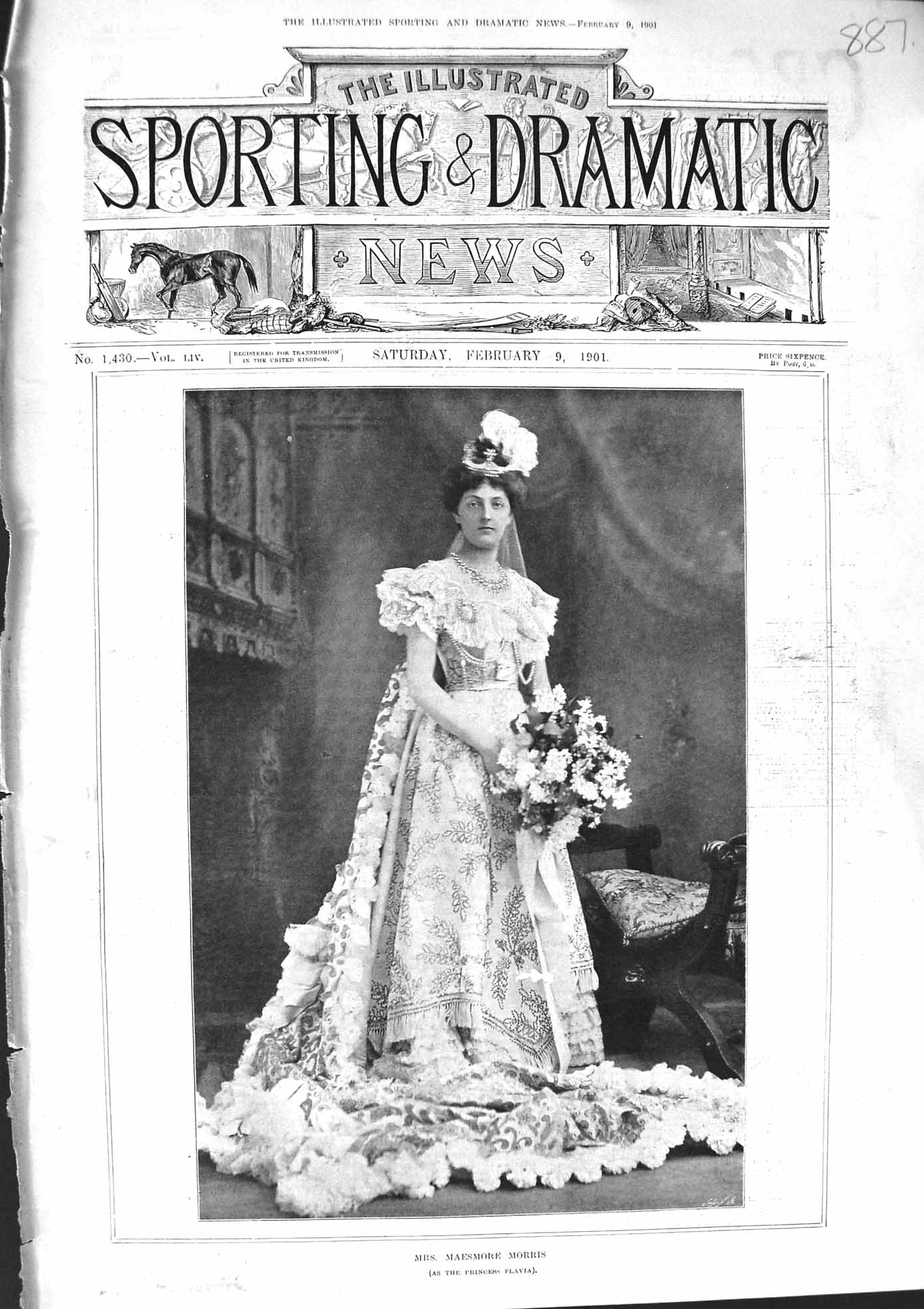 Antique Old Print 1901 Photograph Mrs Maesmore Morris Princess Flavia Theatre