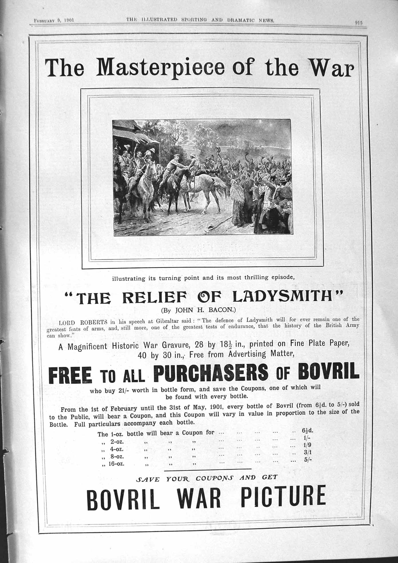 Original Old Antique Print 1901 Advertisement Bovril War Picture Siers Horses