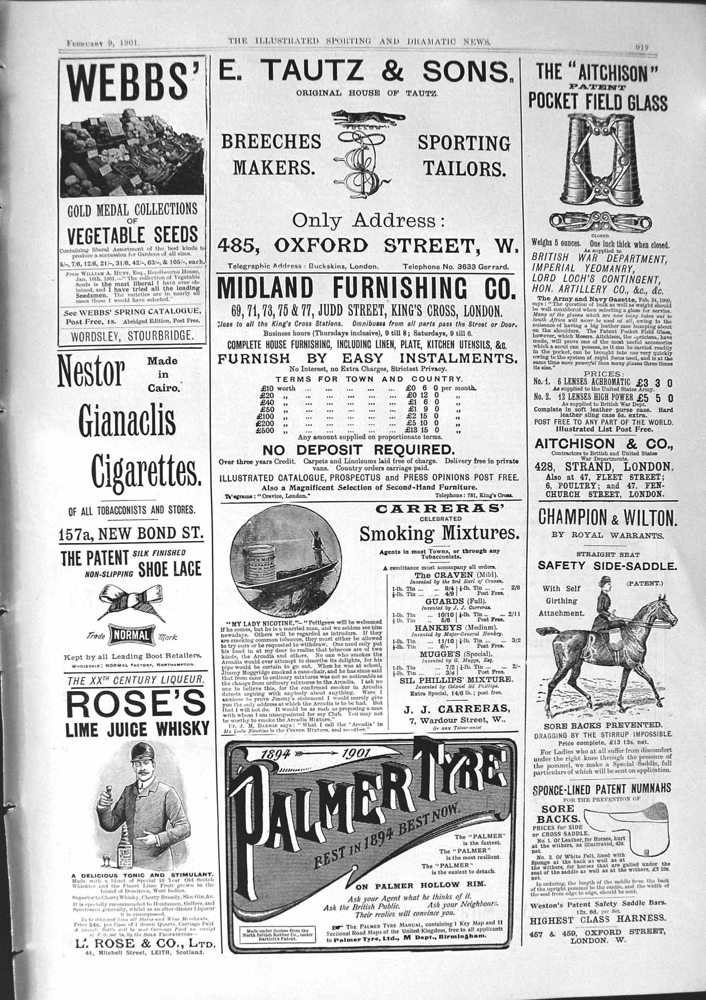 Old 1901 Tautz Webbs Seeds Rose'S Lime Juice Whisky Aitchison Palmer Victorian