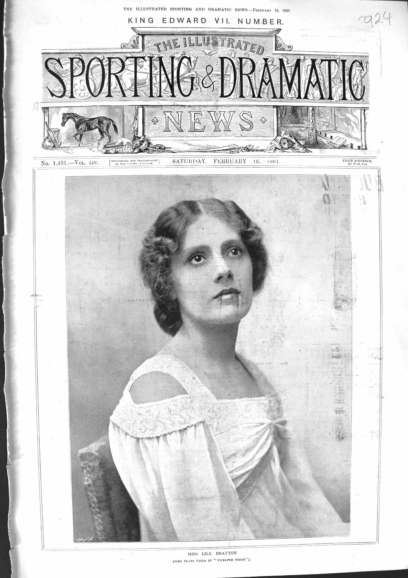 Antique Print 1901 Photograph Miss Lily Brayton Viola Twelfth Night Theatre