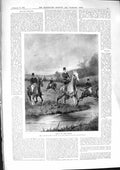 Old Print 1901 Horses Jumping Brook Hunting Sportsmen Countryside Savory 20th