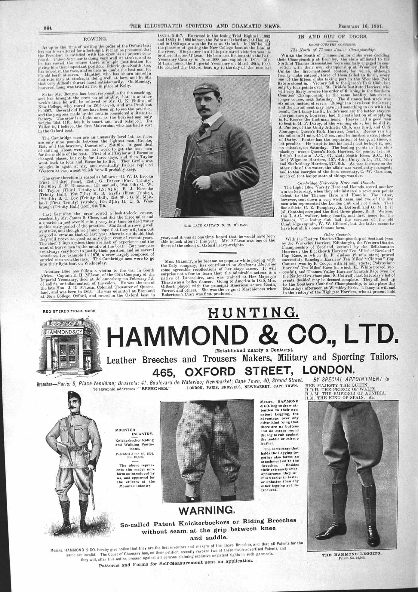 Antique Old Print 1901 Captain M'Lean Advertisement Hammond Legging Hewetsons