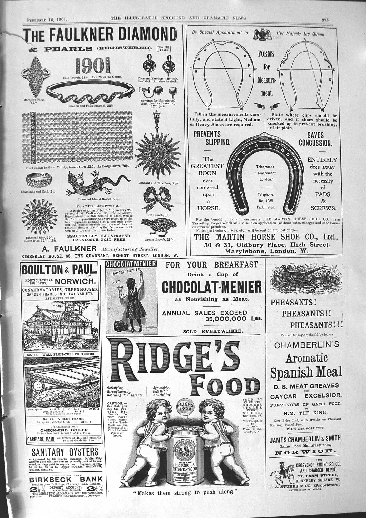 Antique Print 1901 Faulkner Diamond Martin Horse Show Ridge'S Food Boulton 20th